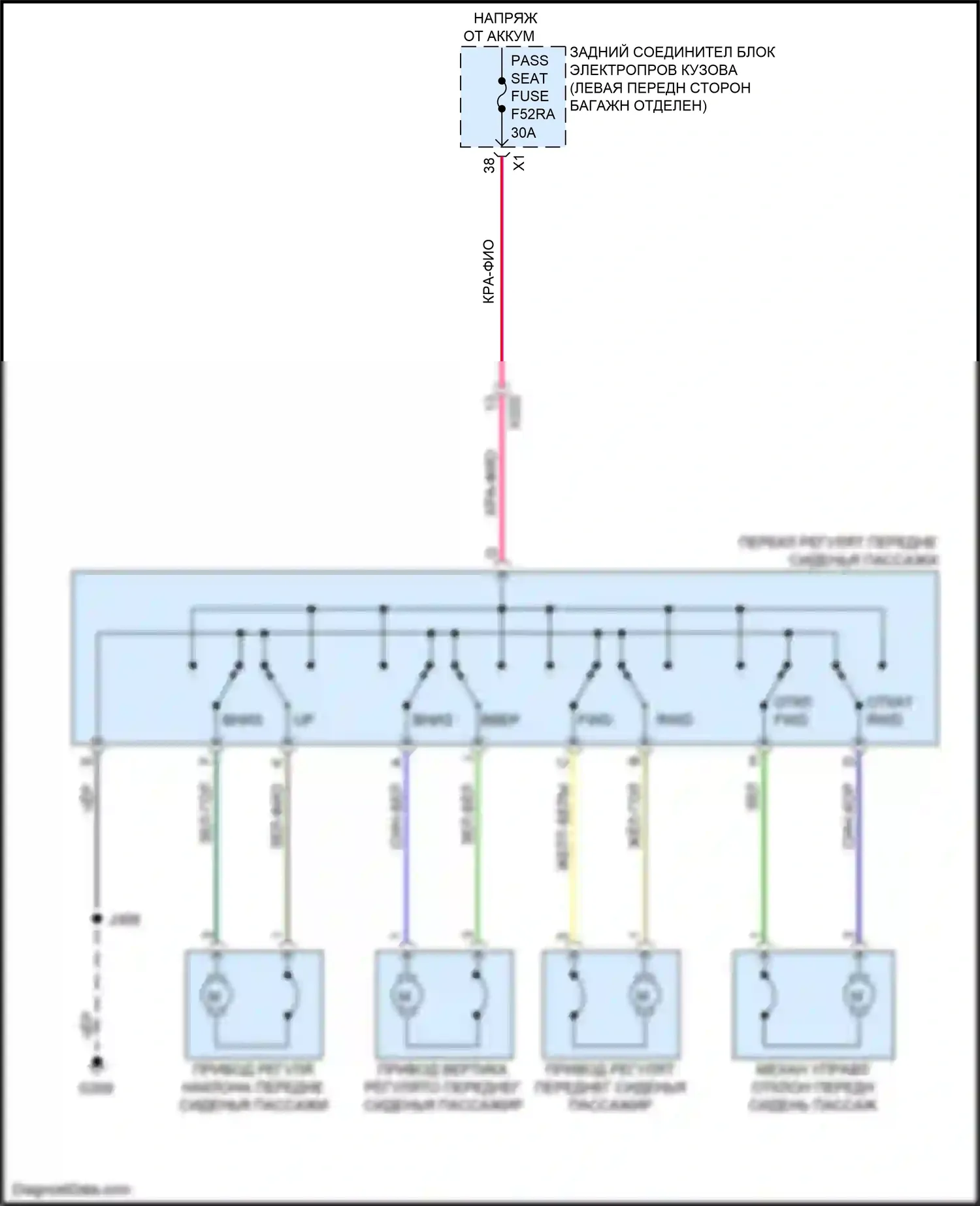 CT4-V Cadillac I (2019-2024): Электросхема сиденья питания для пассажиров 
