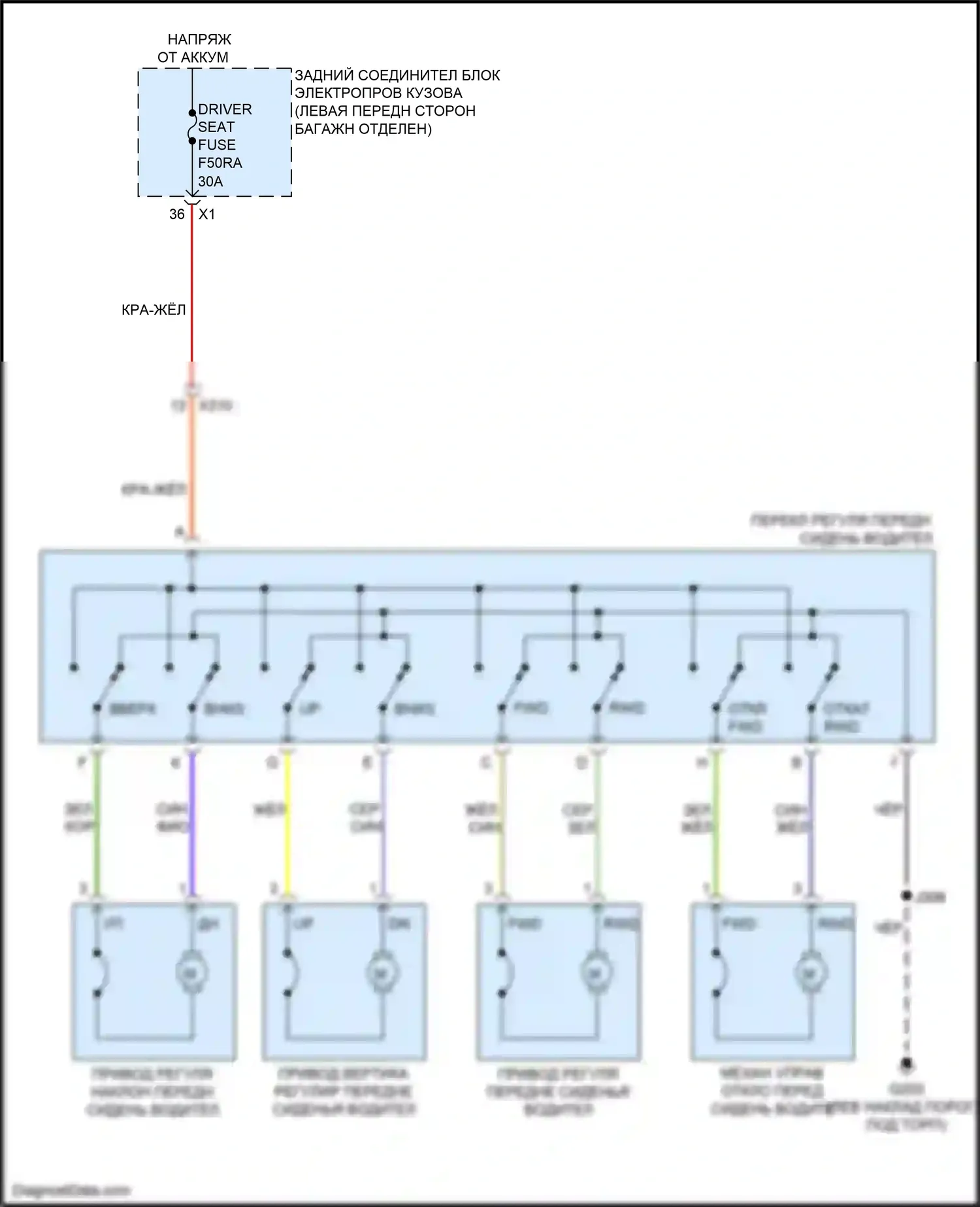 CT4-V Cadillac I (2019-2024): Питание водительского сиденья электросхема 