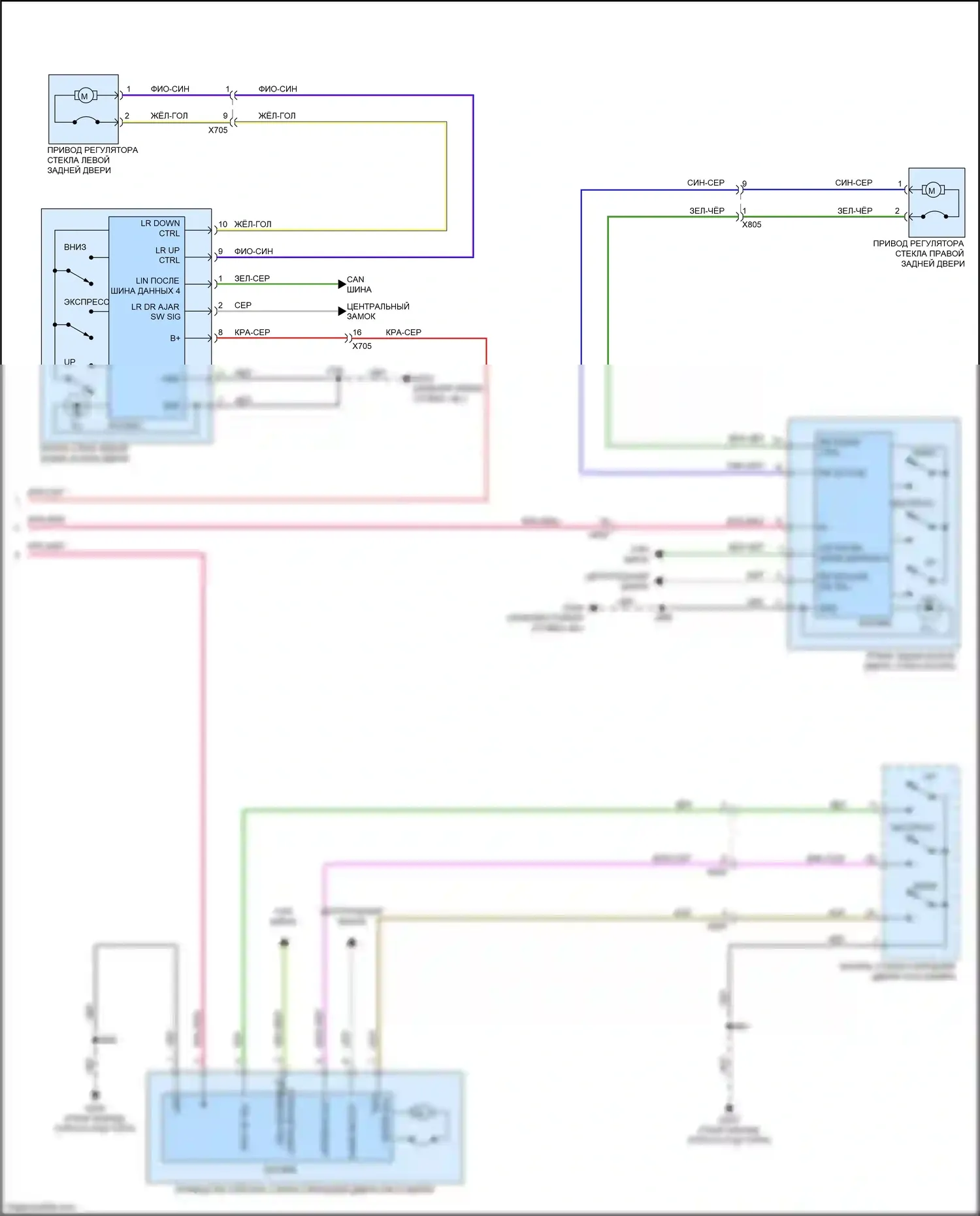 CT4-V Cadillac I (2019-2024): Электросхема стеклоподъемников (2 из 2) 