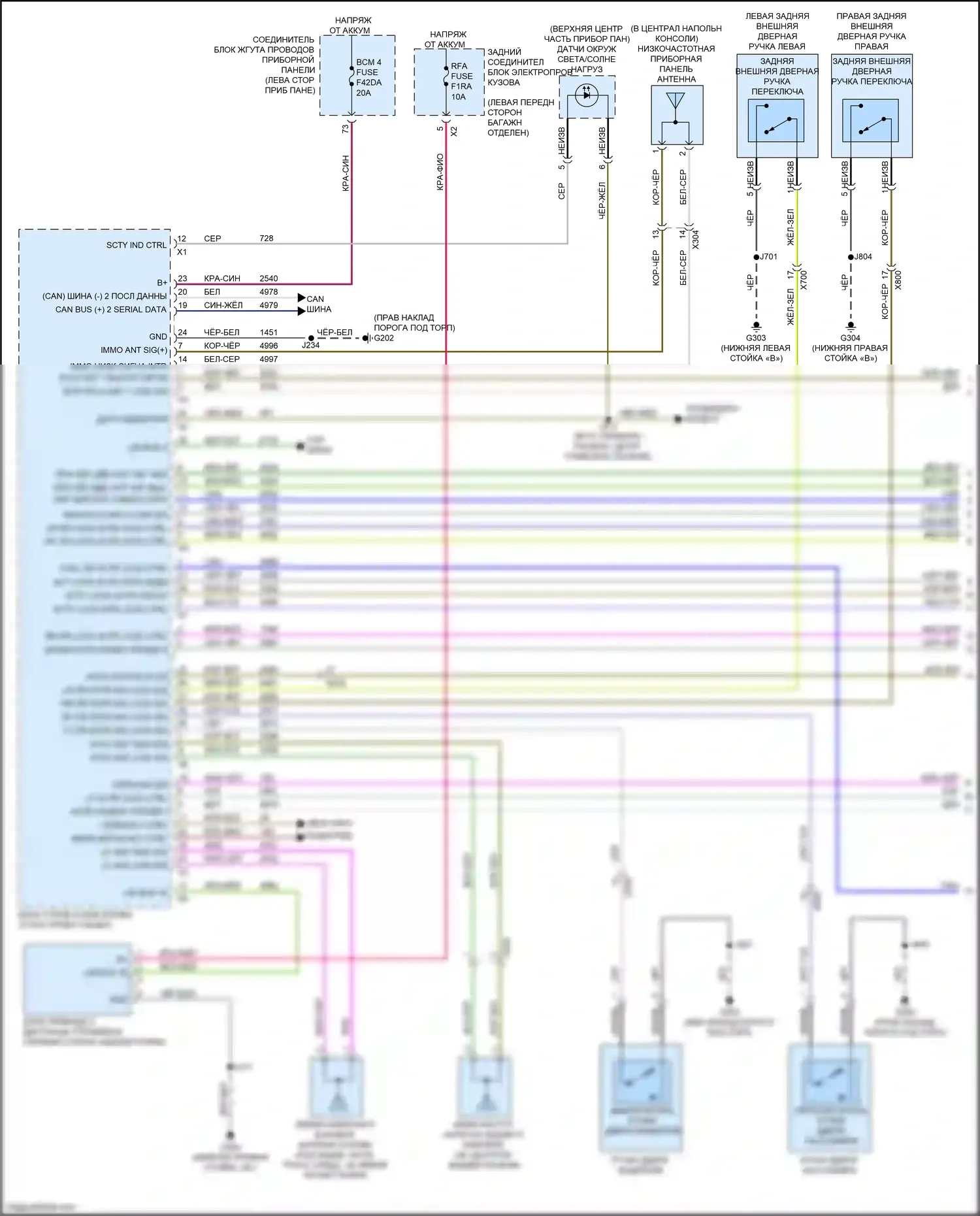 CT4-V Cadillac I (2019-2024): Электросхема центрального замка (1 из 4) 