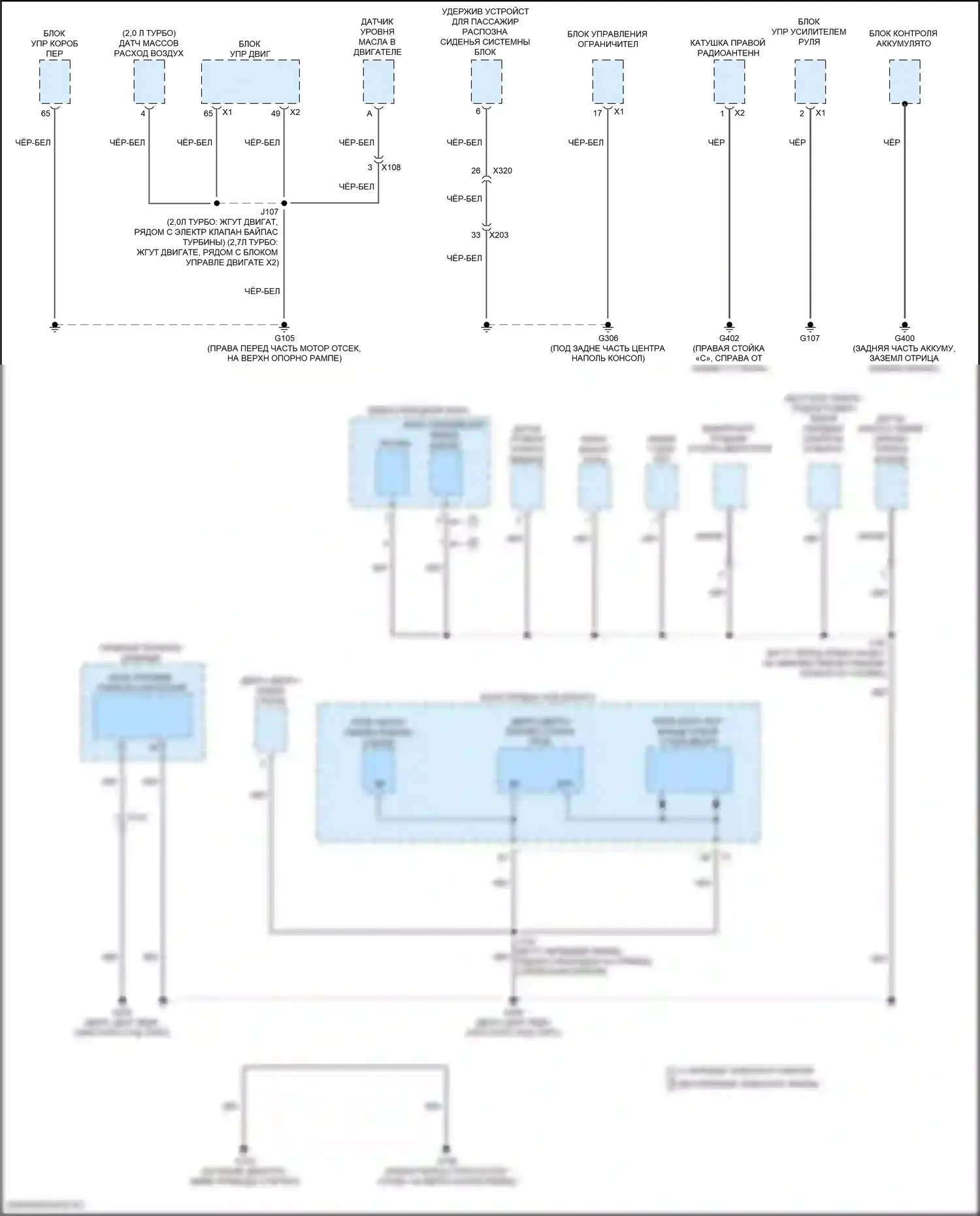 CT4 Cadillac I (2019-2024): Электросхема разводки массы (2 из 6) 