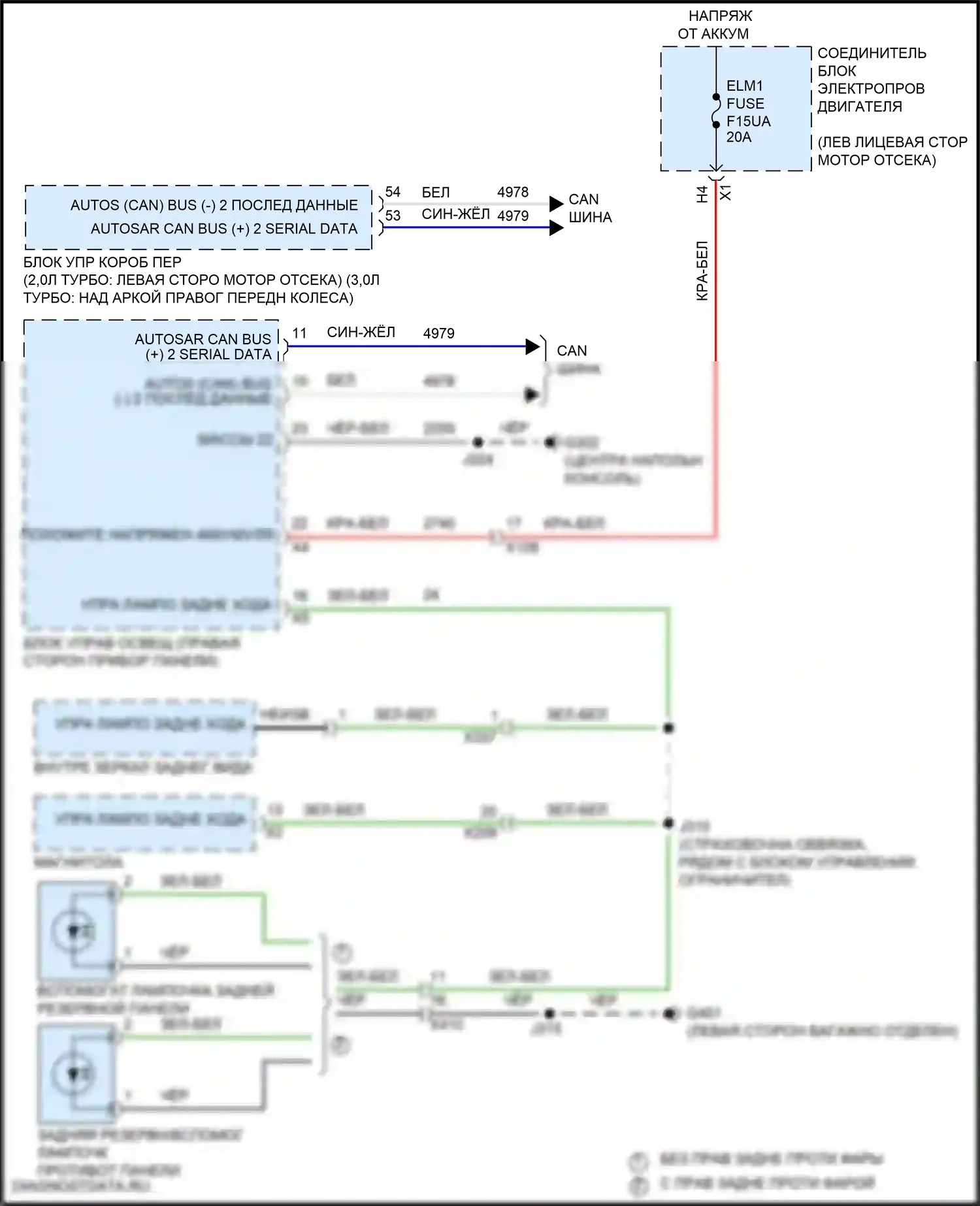 CT5-V Cadillac I (2019-2024): Электросхема фонарей заднего хода 