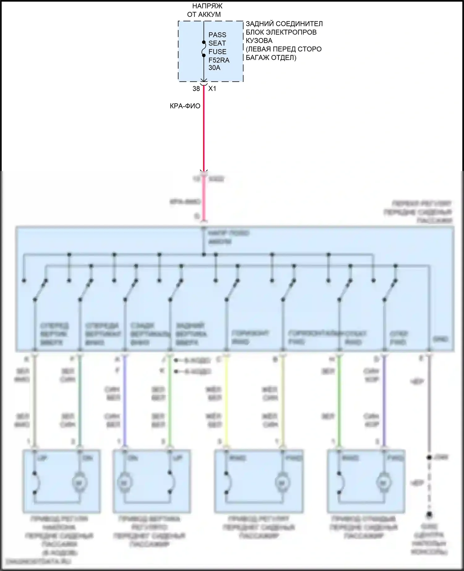 CT5-V Cadillac I (2019-2024): Электросхема сиденья питания для пассажиров 