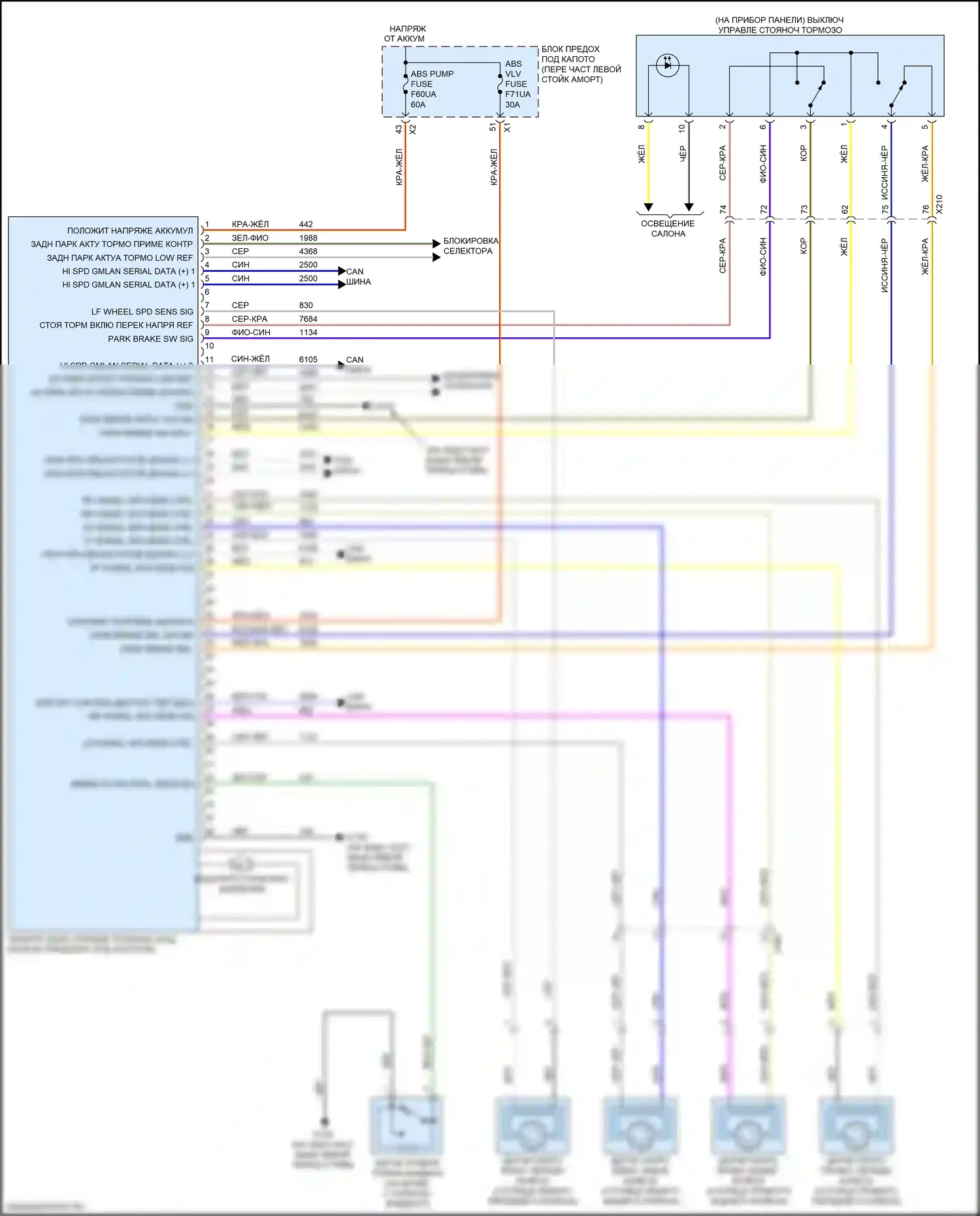 CT6 Cadillac I рестайлинг (2018-2023): 3,6л vin s, антиблокировочная система abs электросхема соединений (1 из 2) 