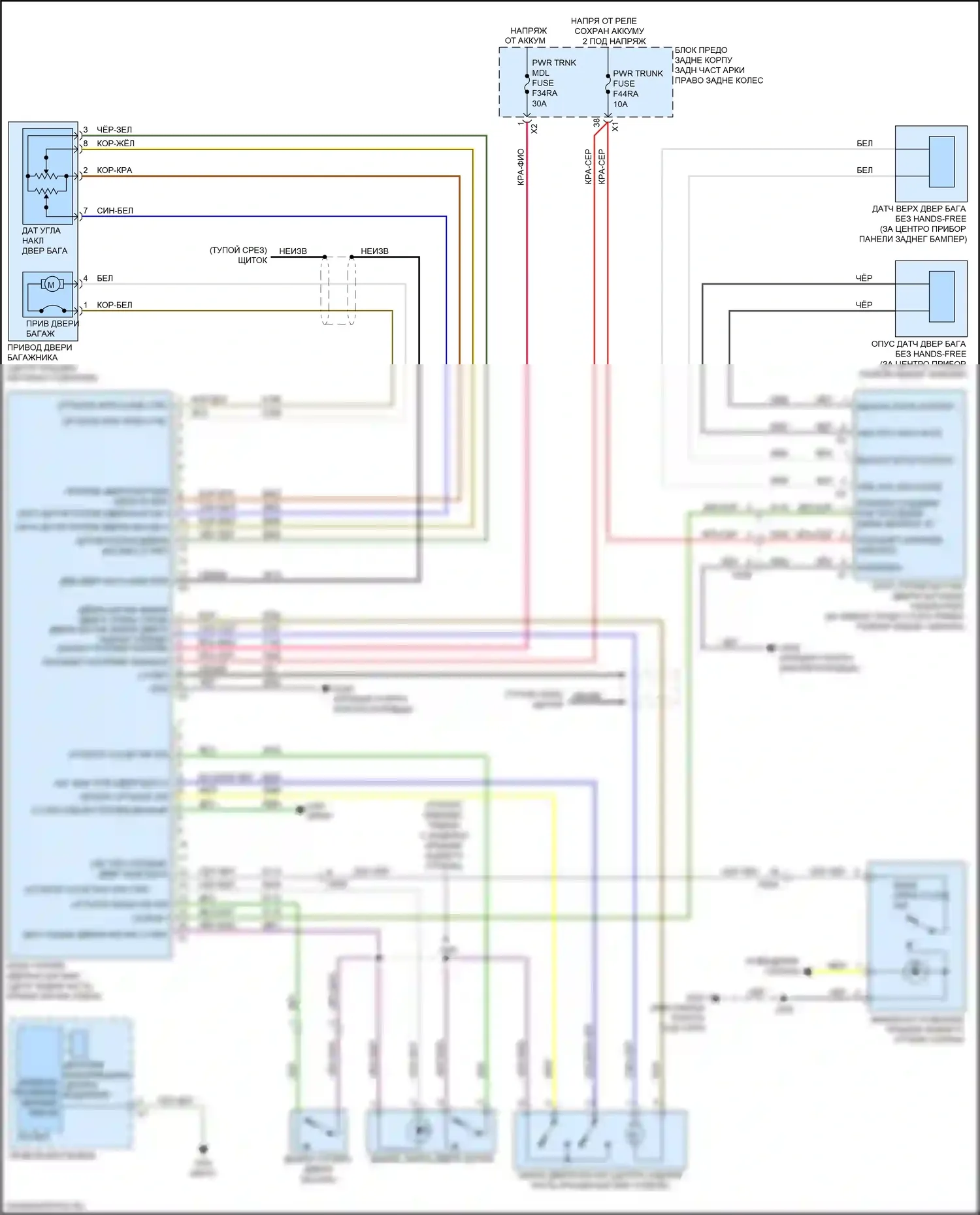 CT6 Cadillac I рестайлинг (2018-2023): Электросхема двери силового багажника 
