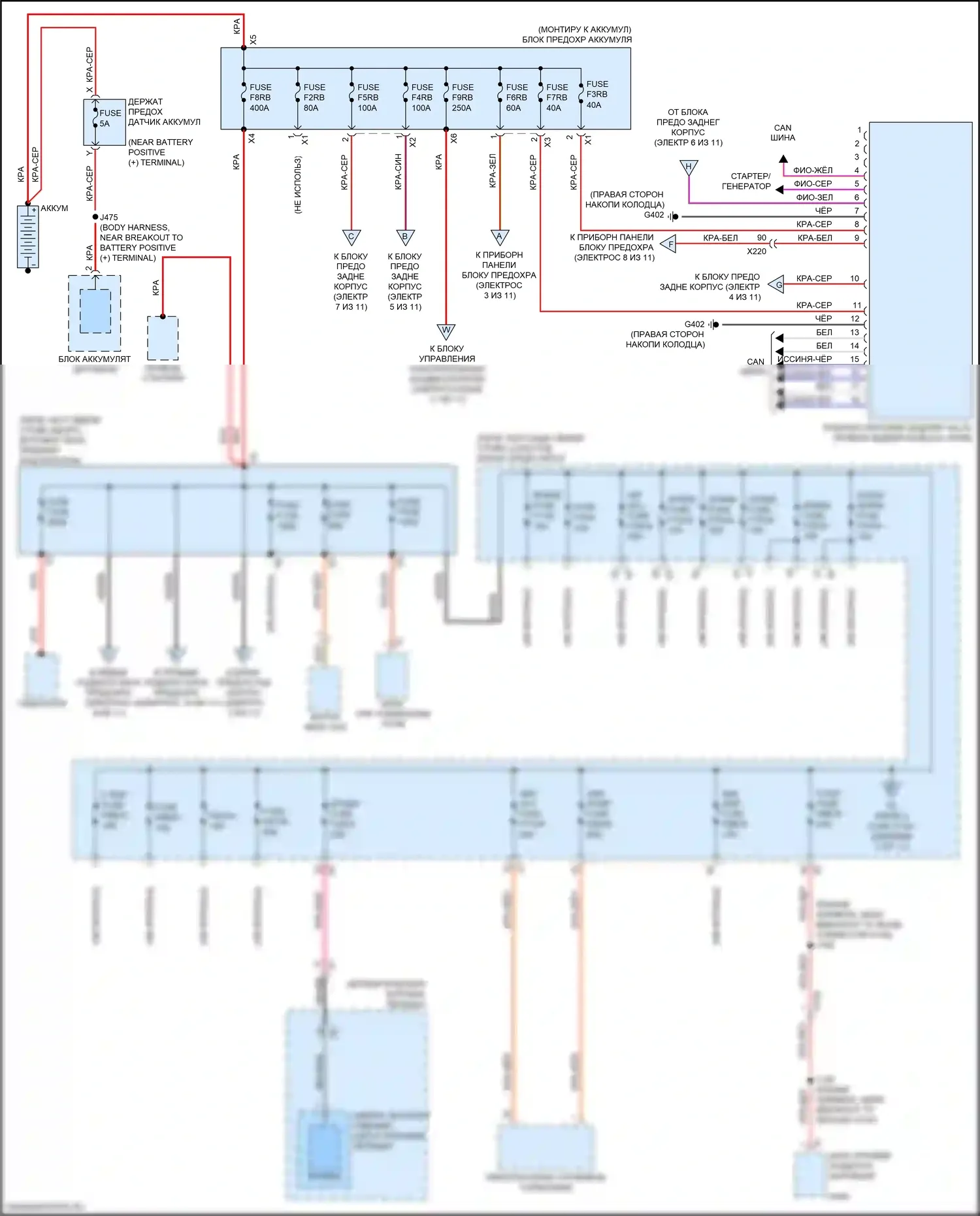 CT6 Cadillac I рестайлинг (2018-2023): Электросхема блока предохранителей реле, с комплектом супер круиз (1 из 11) 