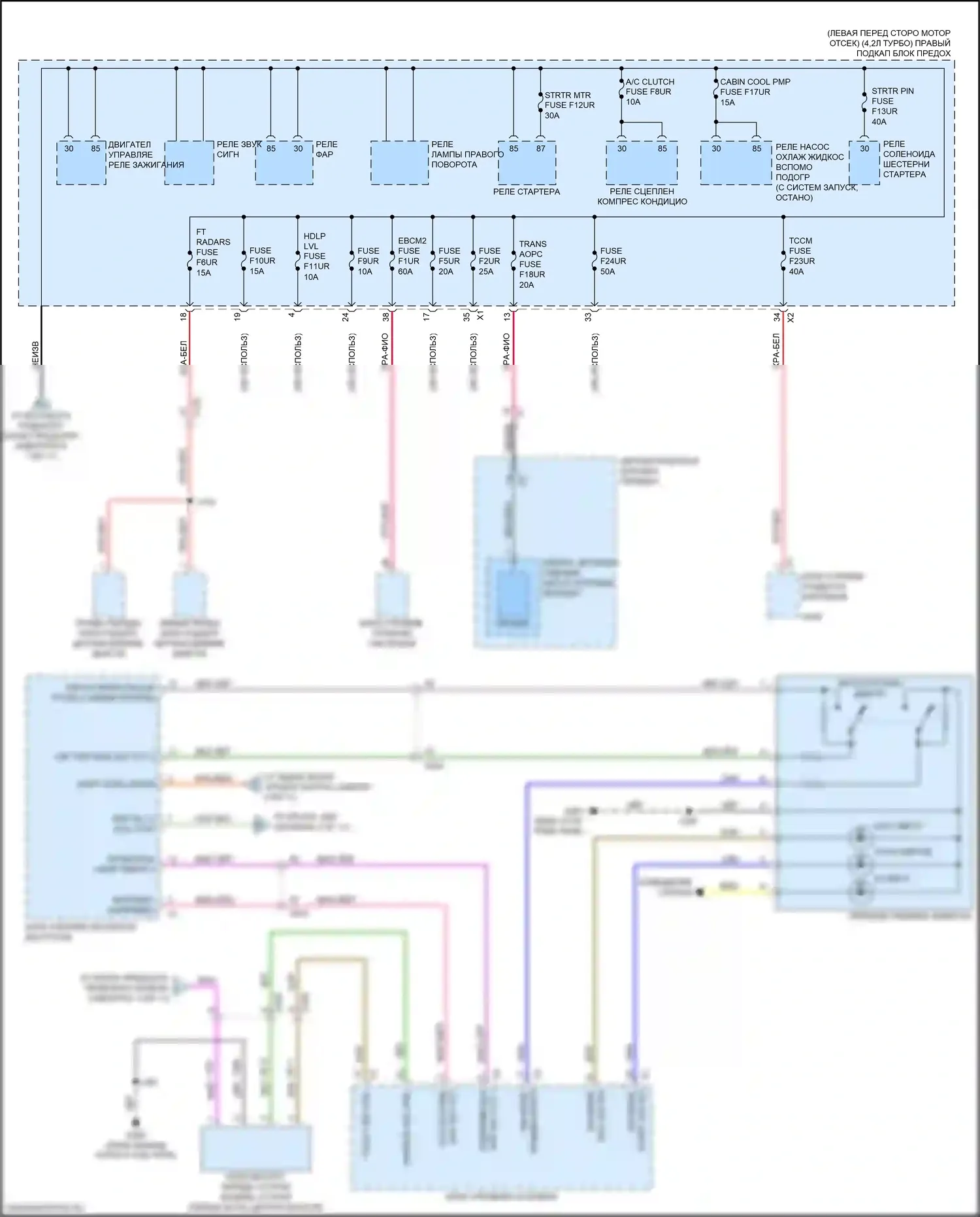 CT6 Cadillac I рестайлинг (2018-2023): Электросхема блока предохранителей реле, с комплектом супер круиз (10 из 11) 