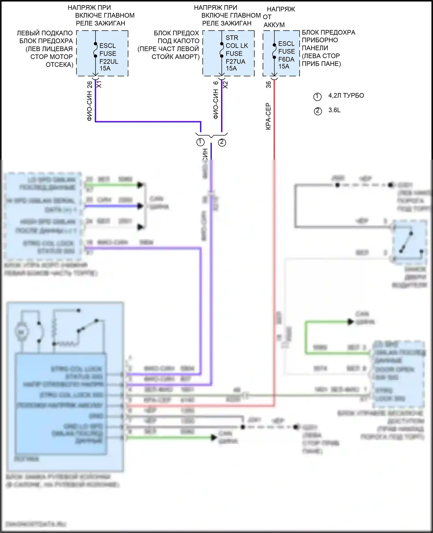 CT6 Cadillac I рестайлинг (2018-2023): Электросхема замка рулевого управления 