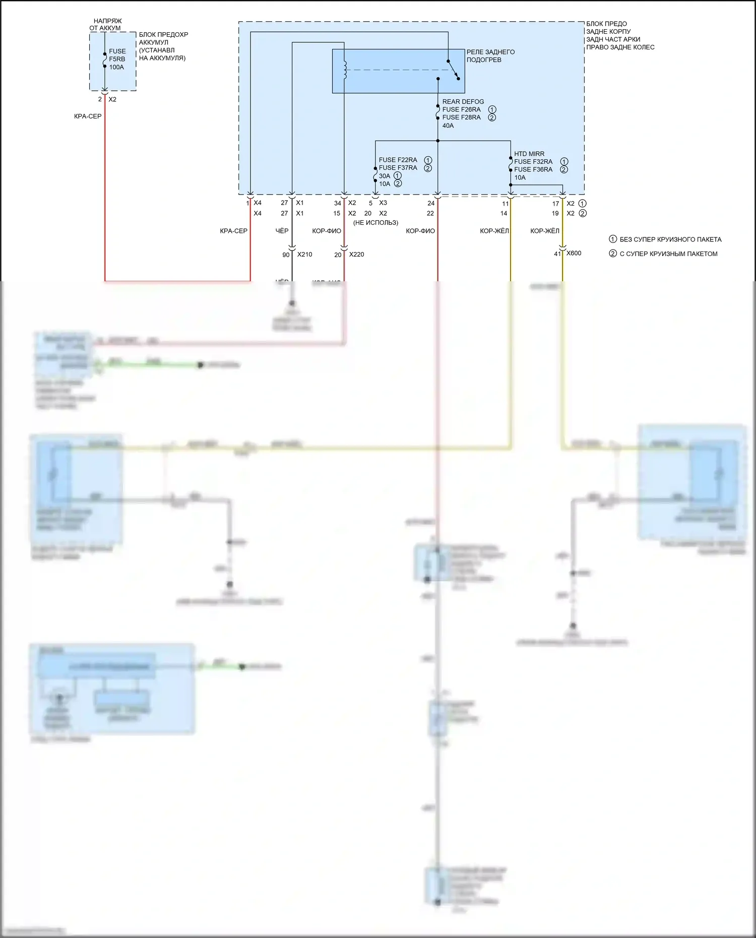 CT6 Cadillac I рестайлинг (2018-2023): Электросхема подогрева стекол 
