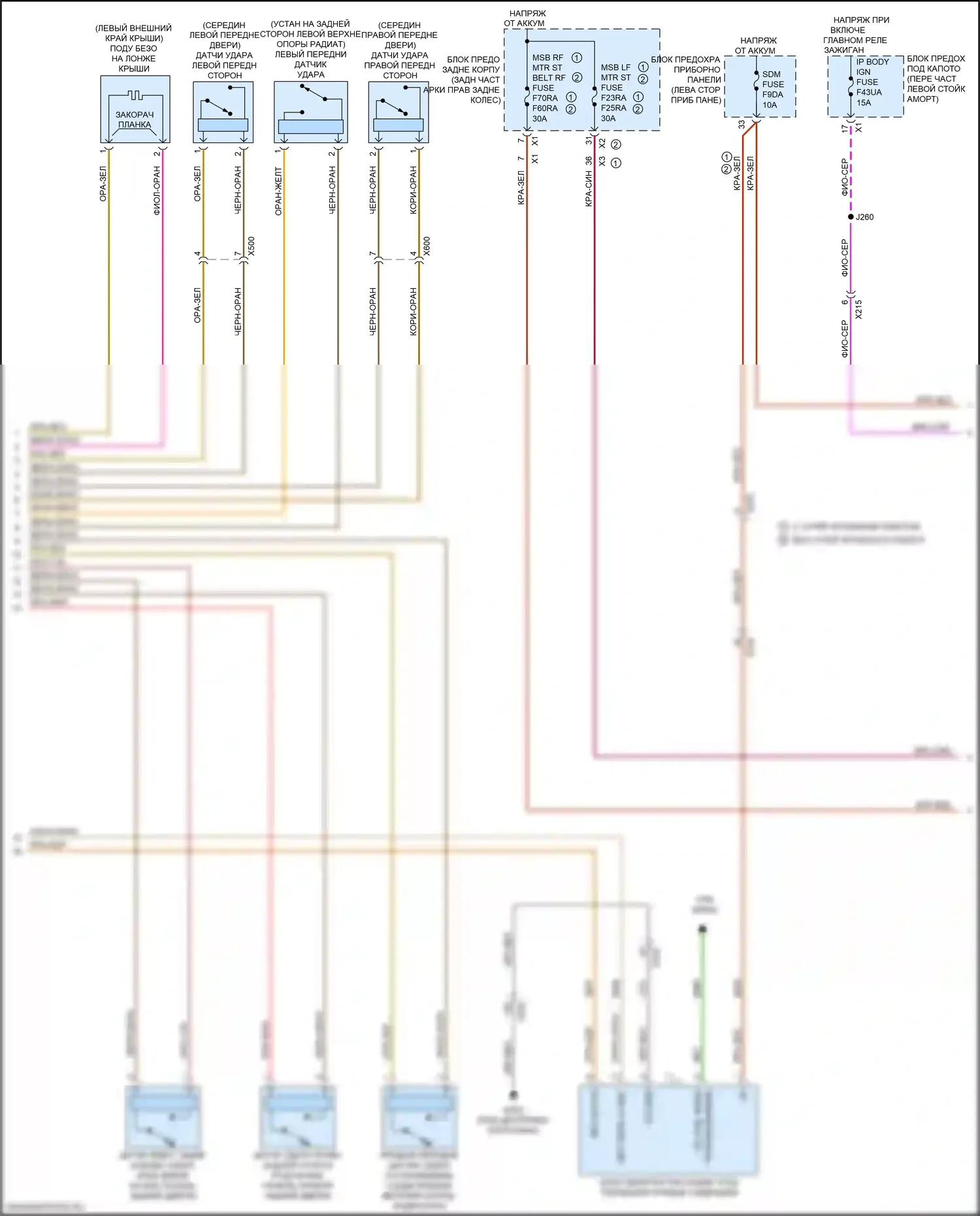 CT6 Cadillac I рестайлинг (2018-2023): Электросхема подушек безопасности (2 из 3) 