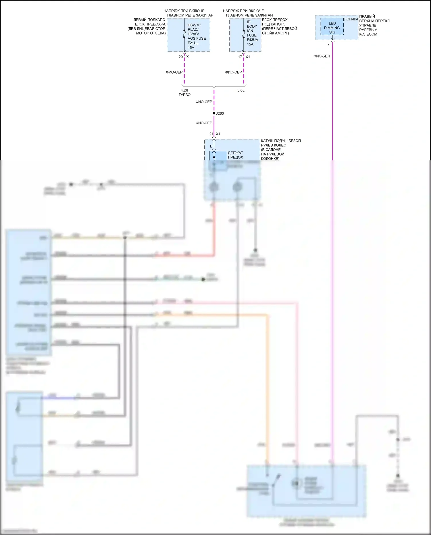 CT6 Cadillac I рестайлинг (2018-2023): Электросхема рулевого колеса с подогревом, без супер круизного пакета 