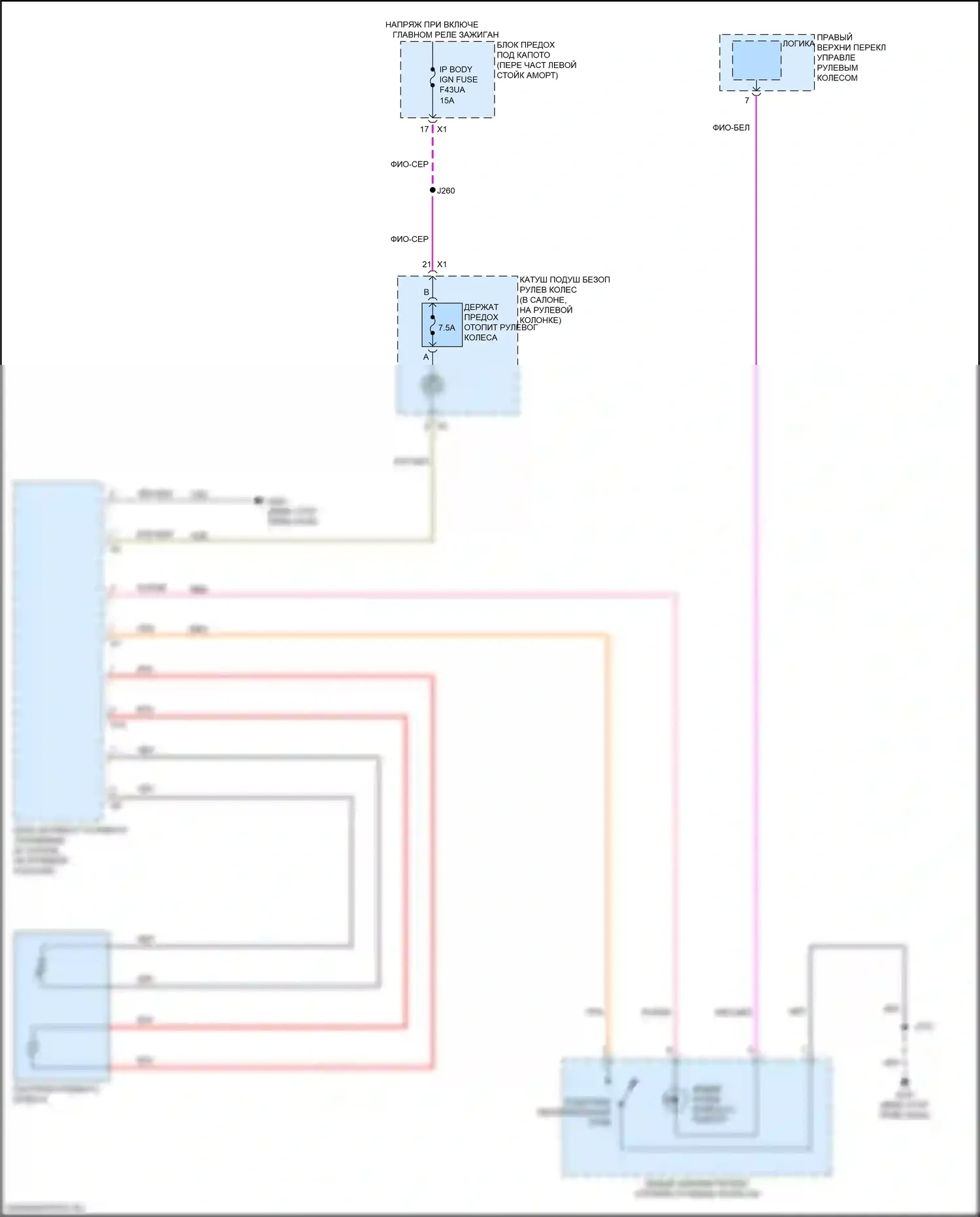 CT6 Cadillac I рестайлинг (2018-2023): Электросхема рулевого колеса с подогревом, с супер круизным пакетом 