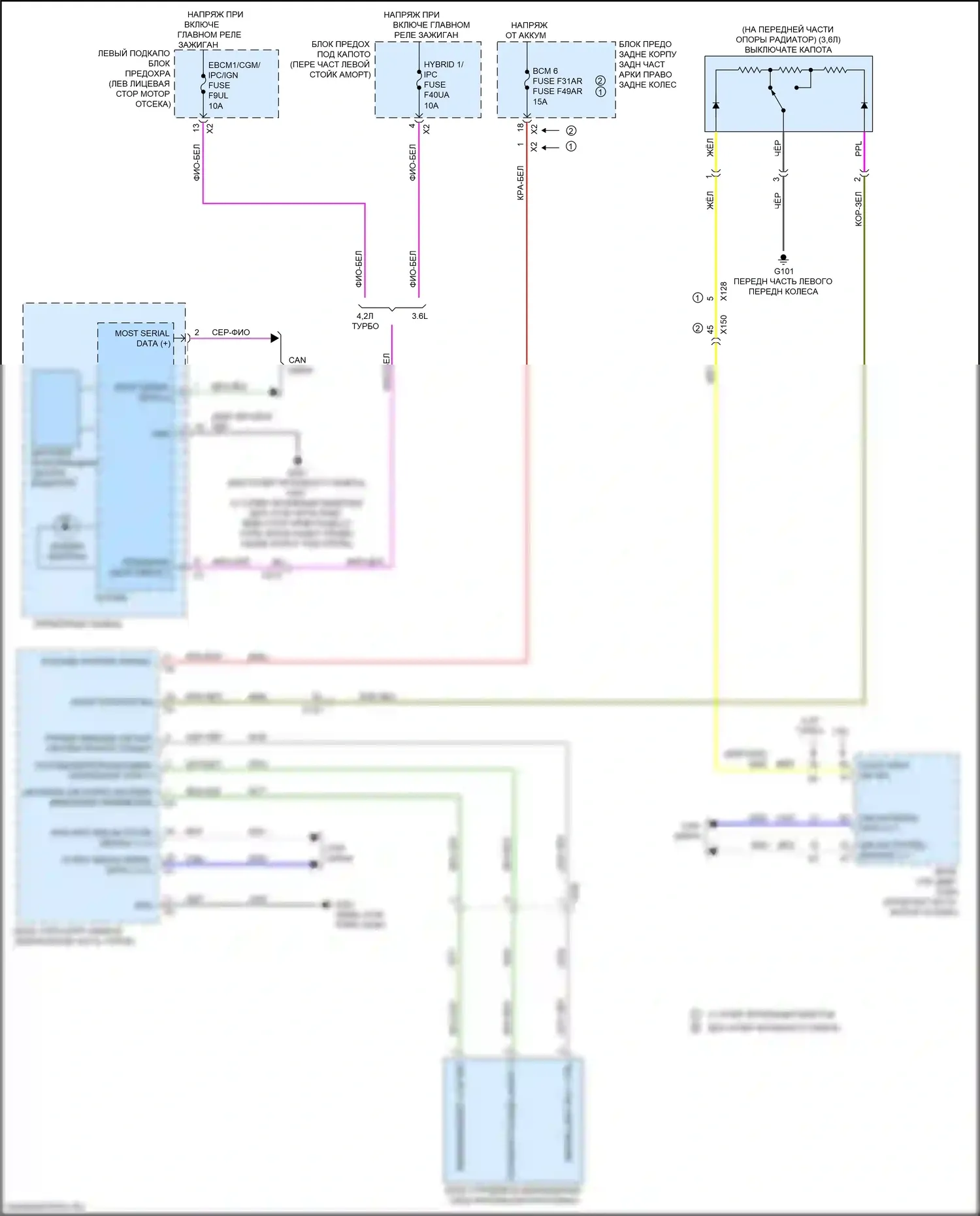 CT6 Cadillac I рестайлинг (2018-2023): Электросхема пассажирского ключа 