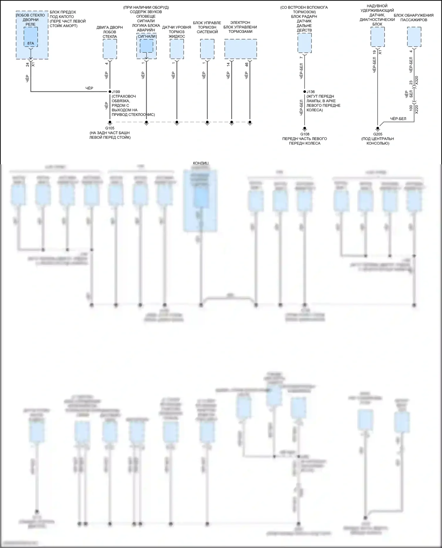 CT6 Cadillac I рестайлинг (2018-2023): Электросхема точек подключения масс (2 из 9) 