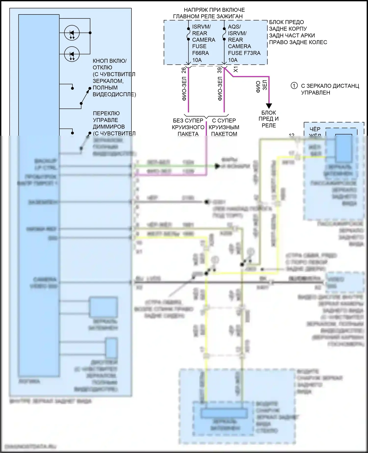 CT6 Cadillac I рестайлинг (2018-2023): Электросхема управления зеркалами заднего вида 
