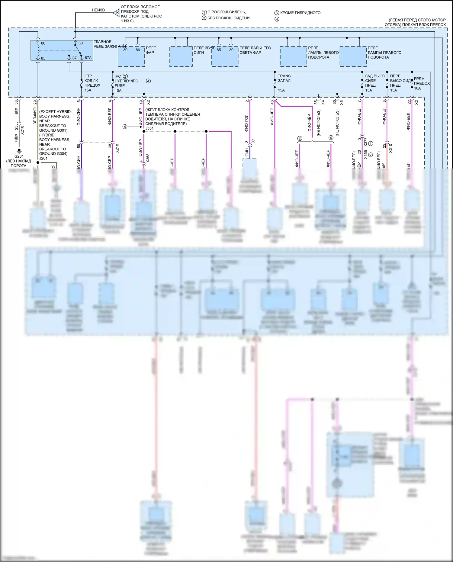 CT6 Cadillac I (2016-2019): Электросхема блока предохранителей реле, без супер крейсерского пакета (2 из 9) 
