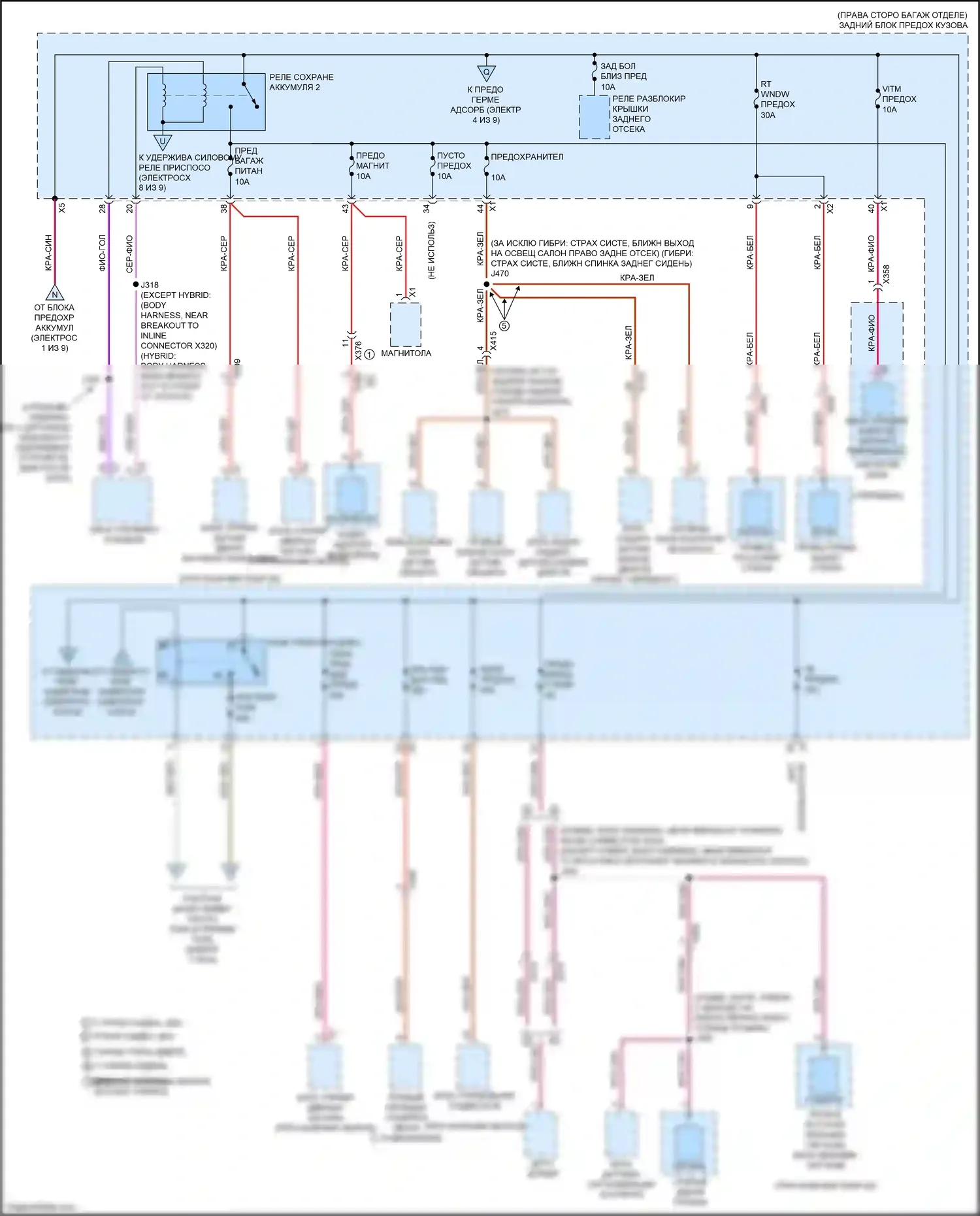 CT6 Cadillac I (2016-2019): Электросхема блока предохранителей реле, без супер крейсерского пакета (5 из 9) 