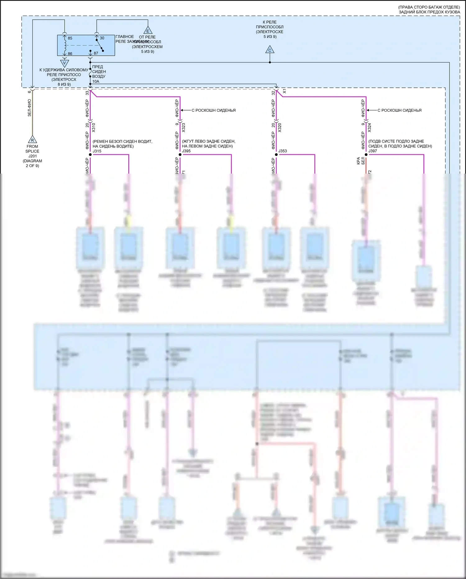 CT6 Cadillac I (2016-2019): Электросхема блока предохранителей реле, без супер крейсерского пакета (6 из 9) 