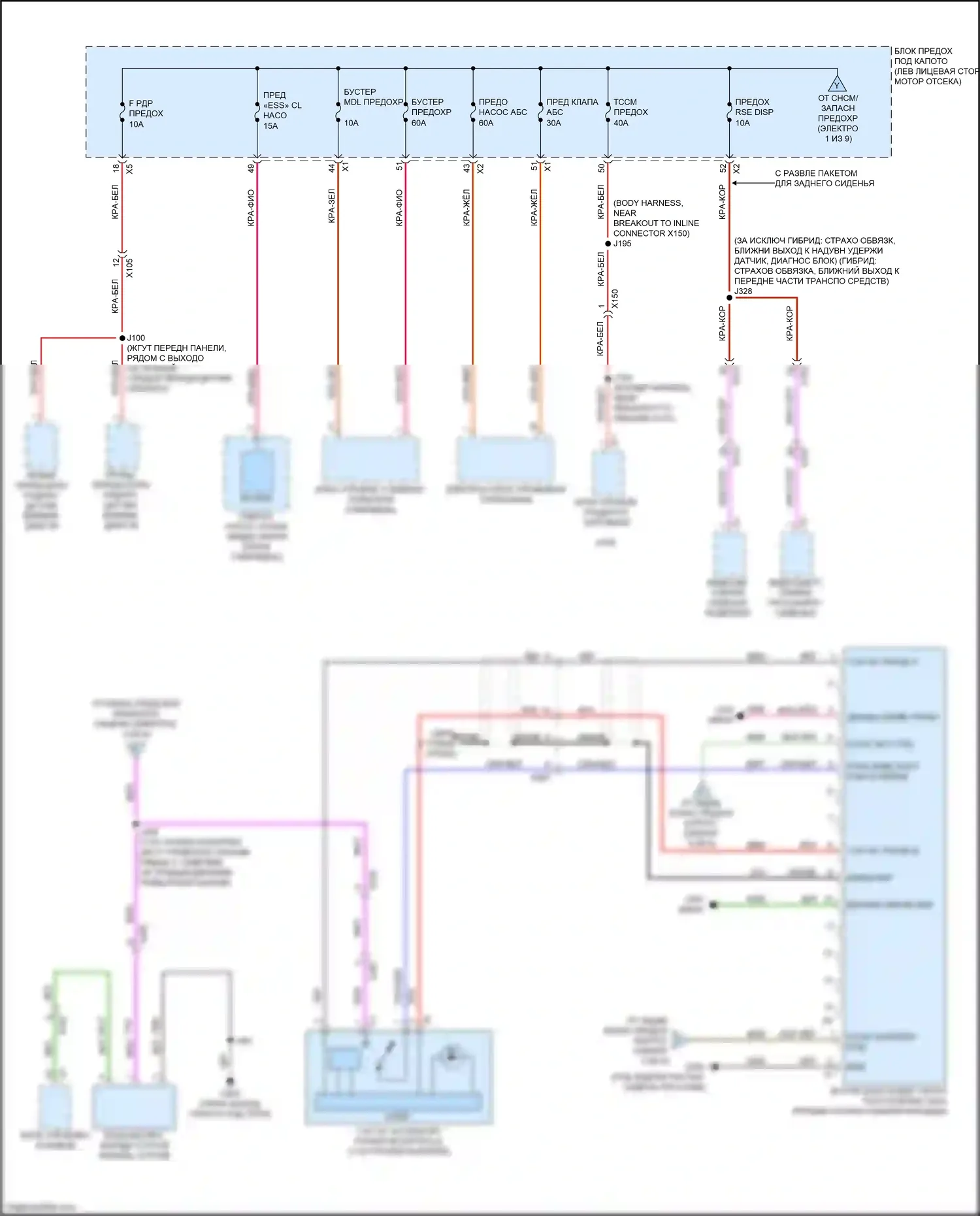 CT6 Cadillac I (2016-2019): Электросхема блока предохранителей реле, без супер крейсерского пакета (7 из 9) 