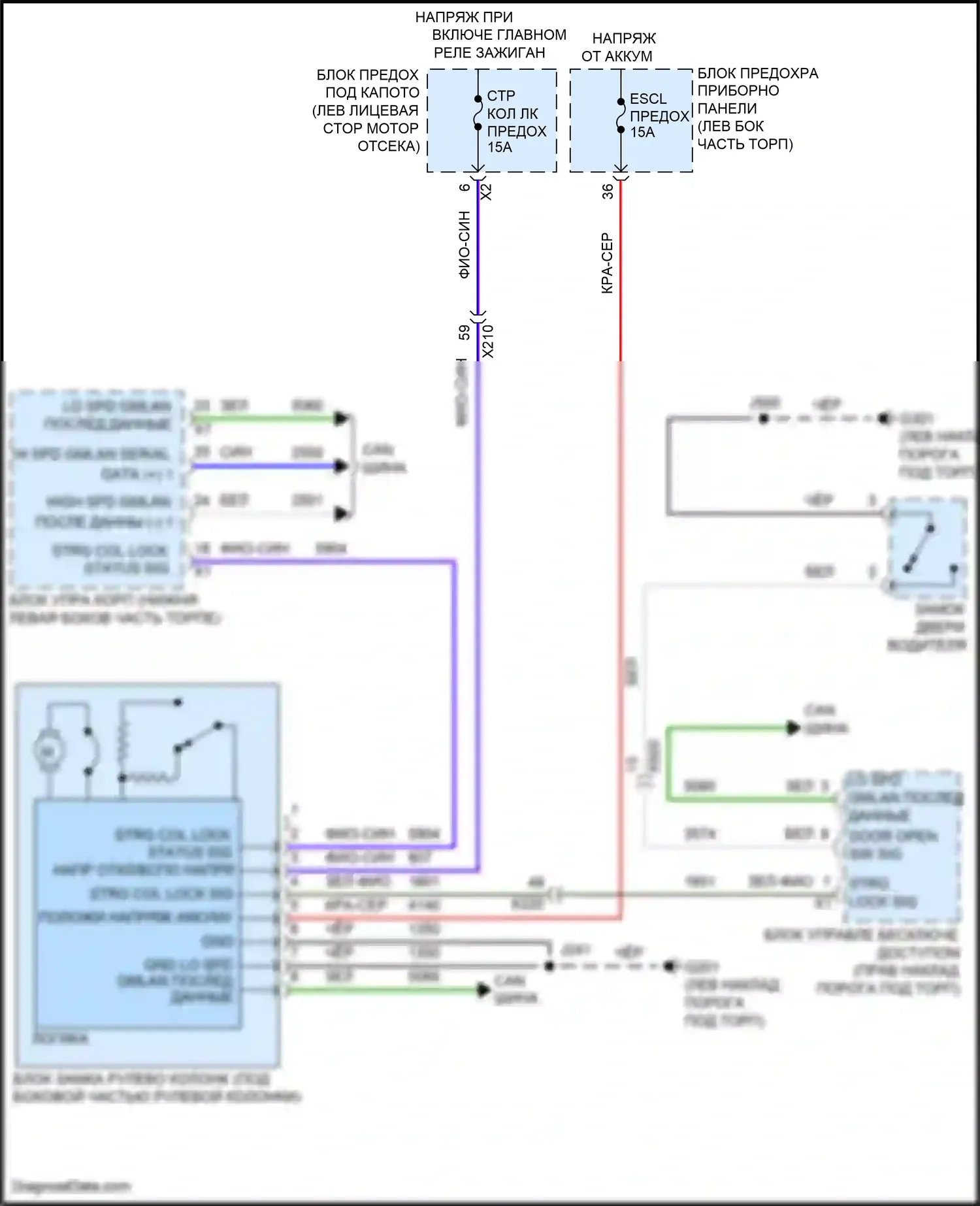 CT6 Cadillac I (2016-2019): Электросхема замка рулевого управления 
