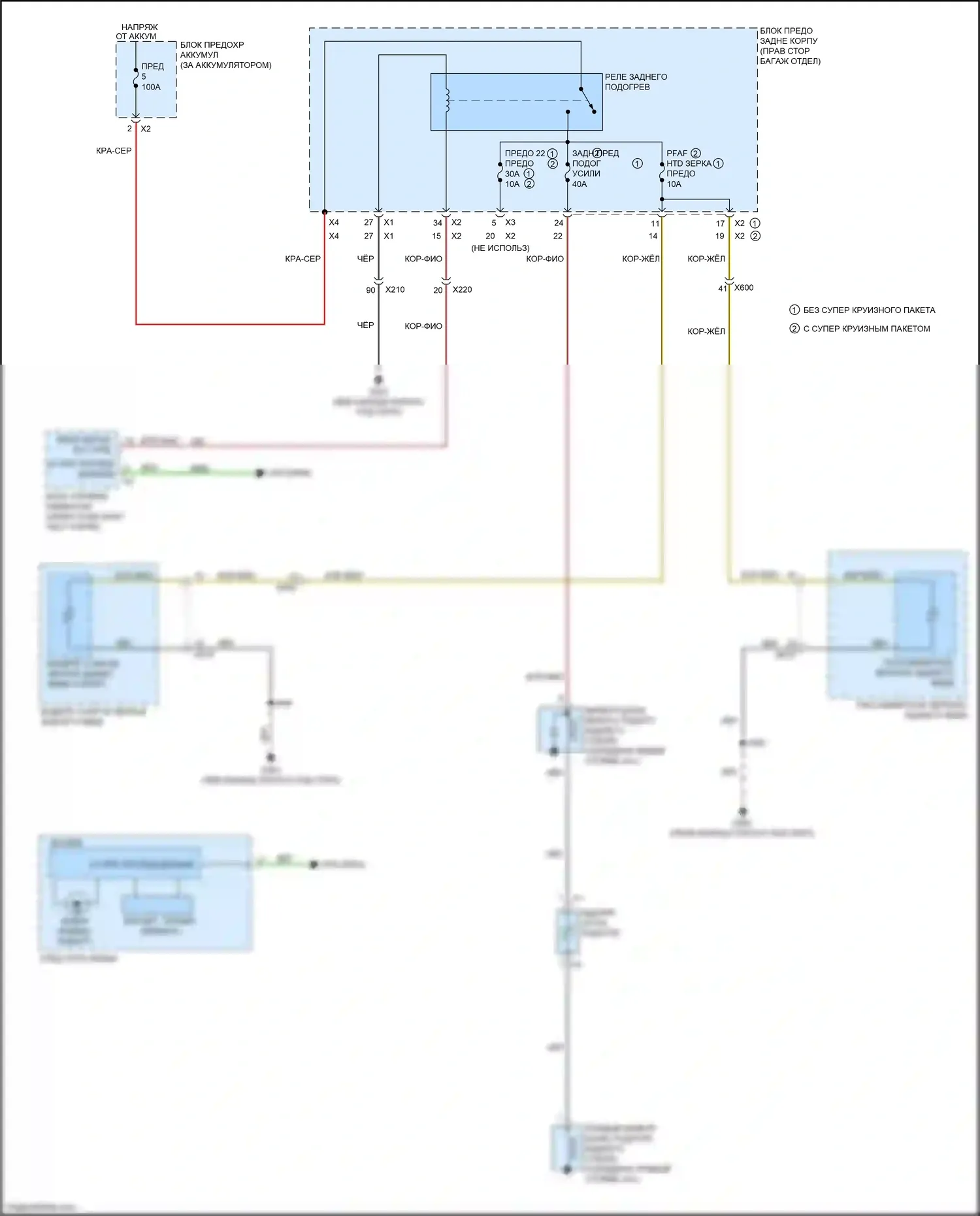 CT6 Cadillac I (2016-2019): Электросхема подогрева стекол 