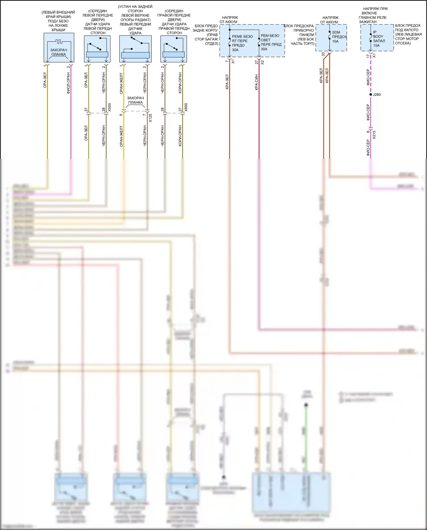CT6 Cadillac I (2016-2019): Электросхема подушек безопасности (2 из 3) 