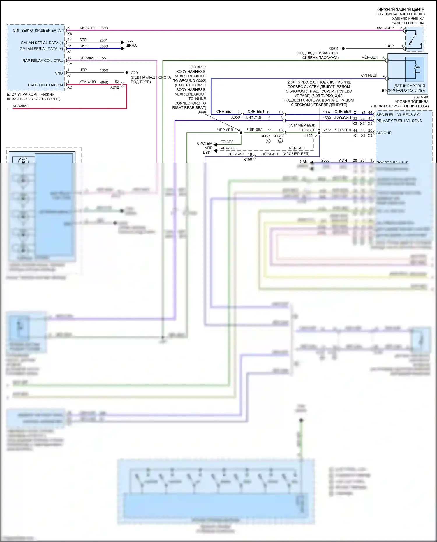 CT6 Cadillac I (2016-2019): Электросхема приборной панели (2 из 3) 