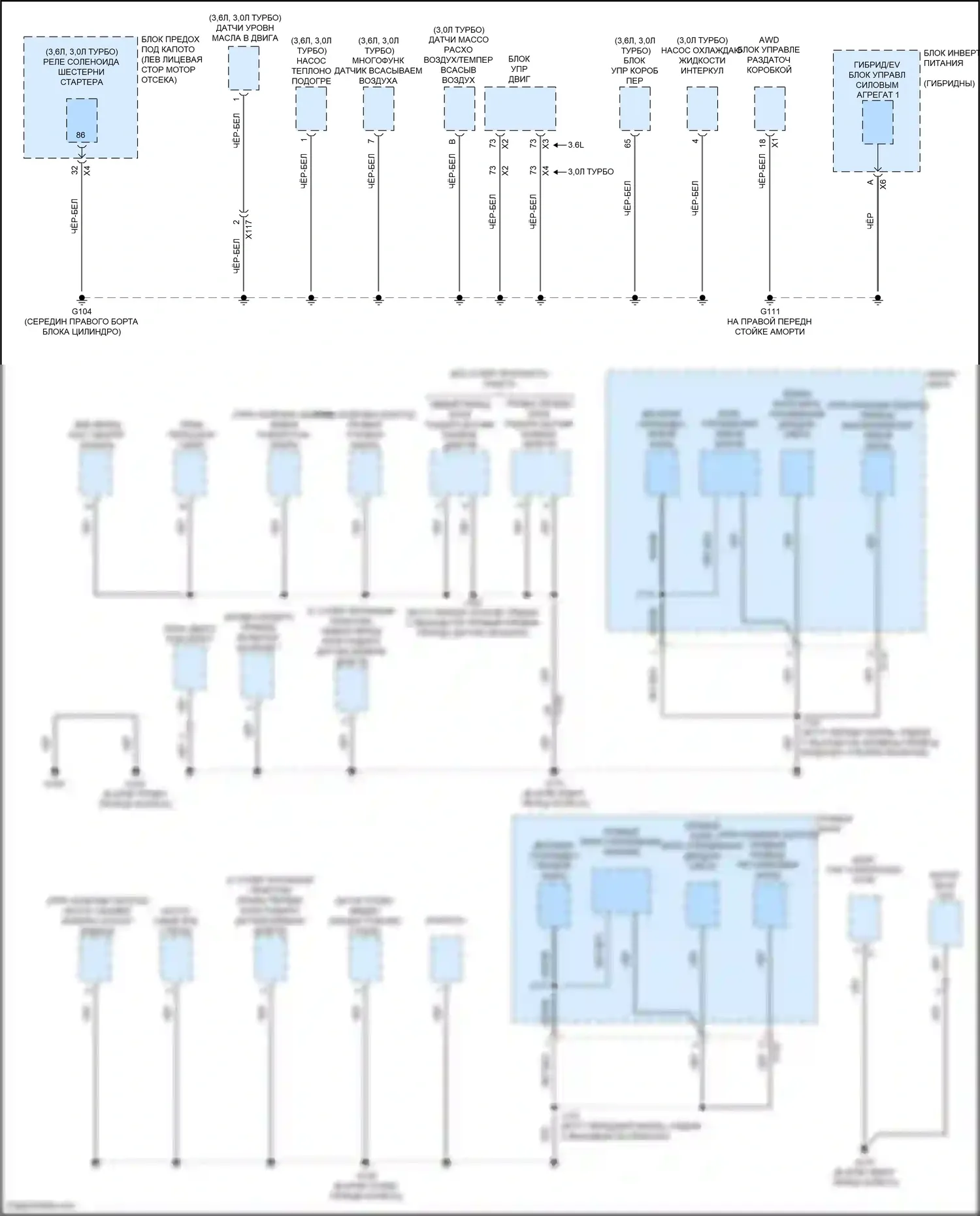 CT6 Cadillac I (2016-2019): Электросхема точек подключения масс (1 из 9) 