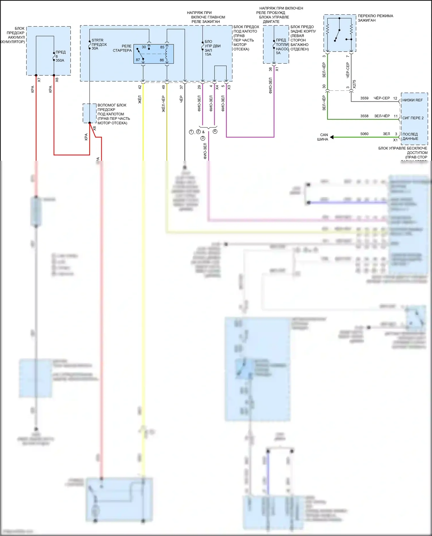CTS-V Cadillac III (2013-2019): Электросхема стартера, без пуска-останова 
