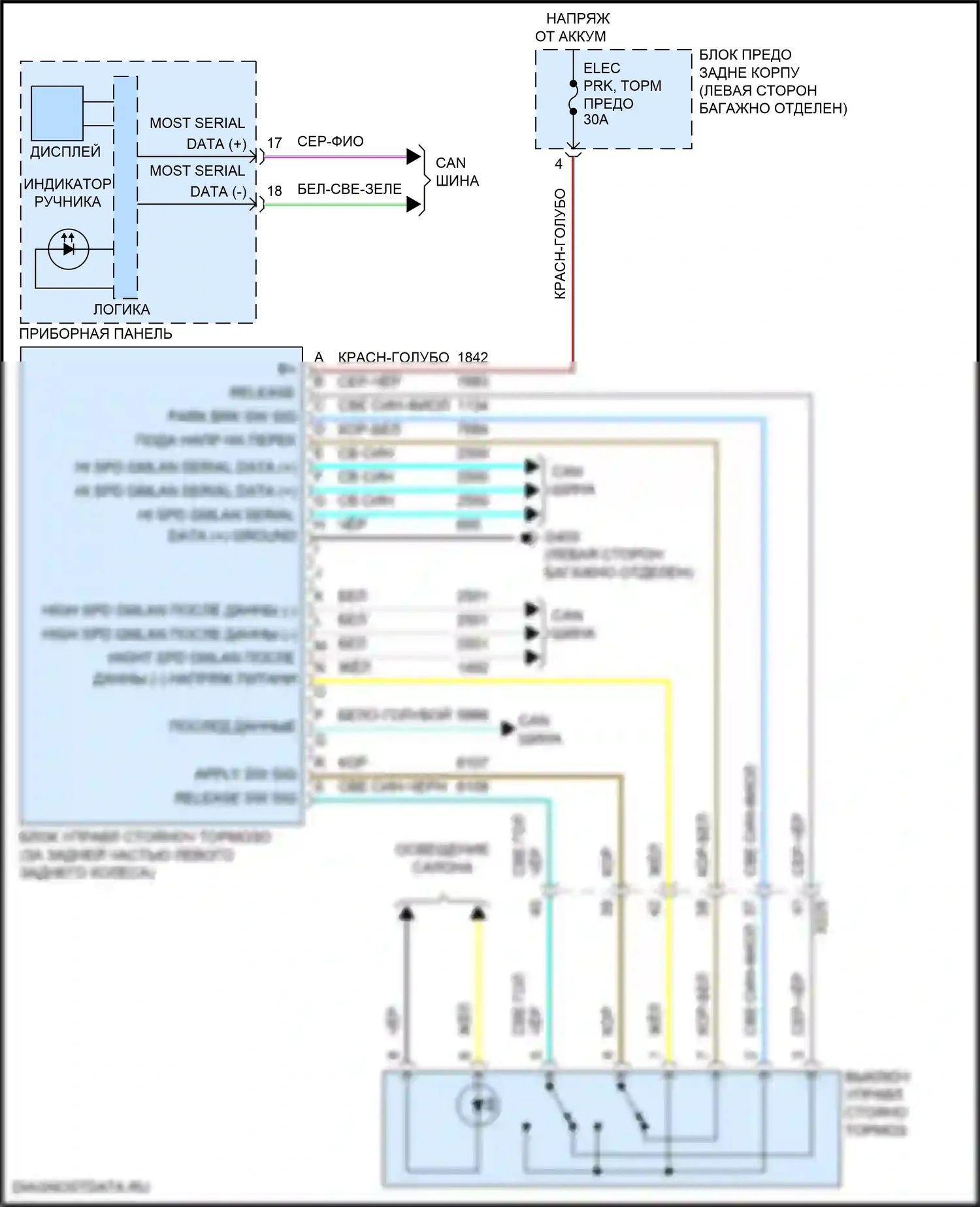 ELR Cadillac I рестайлинг (2015-2016): Электросхема системы стояночного тормоза 