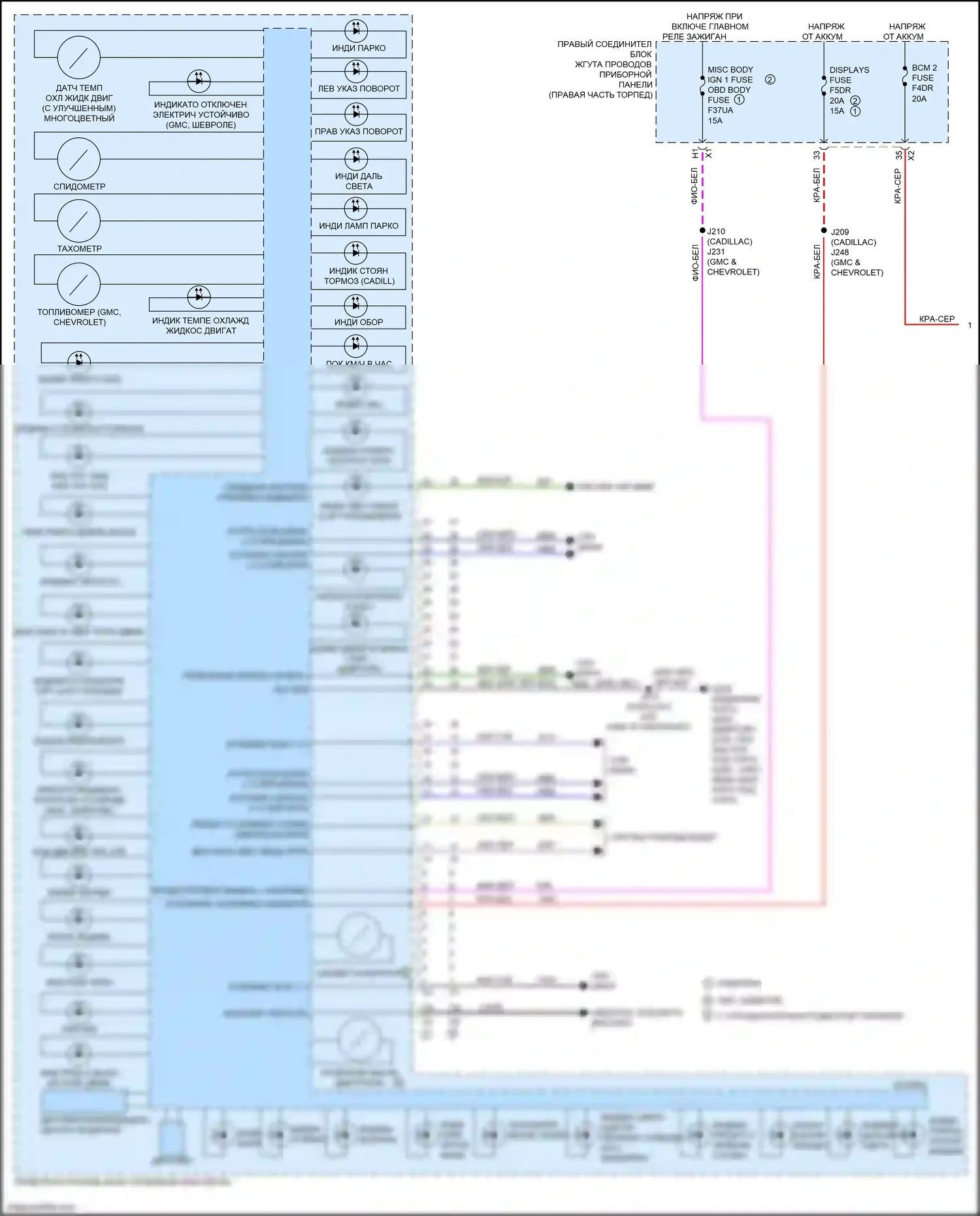 Escalade-V Cadillac GMT 1XX (2022-2024): Электросхема приборной панели (1 из 3) 