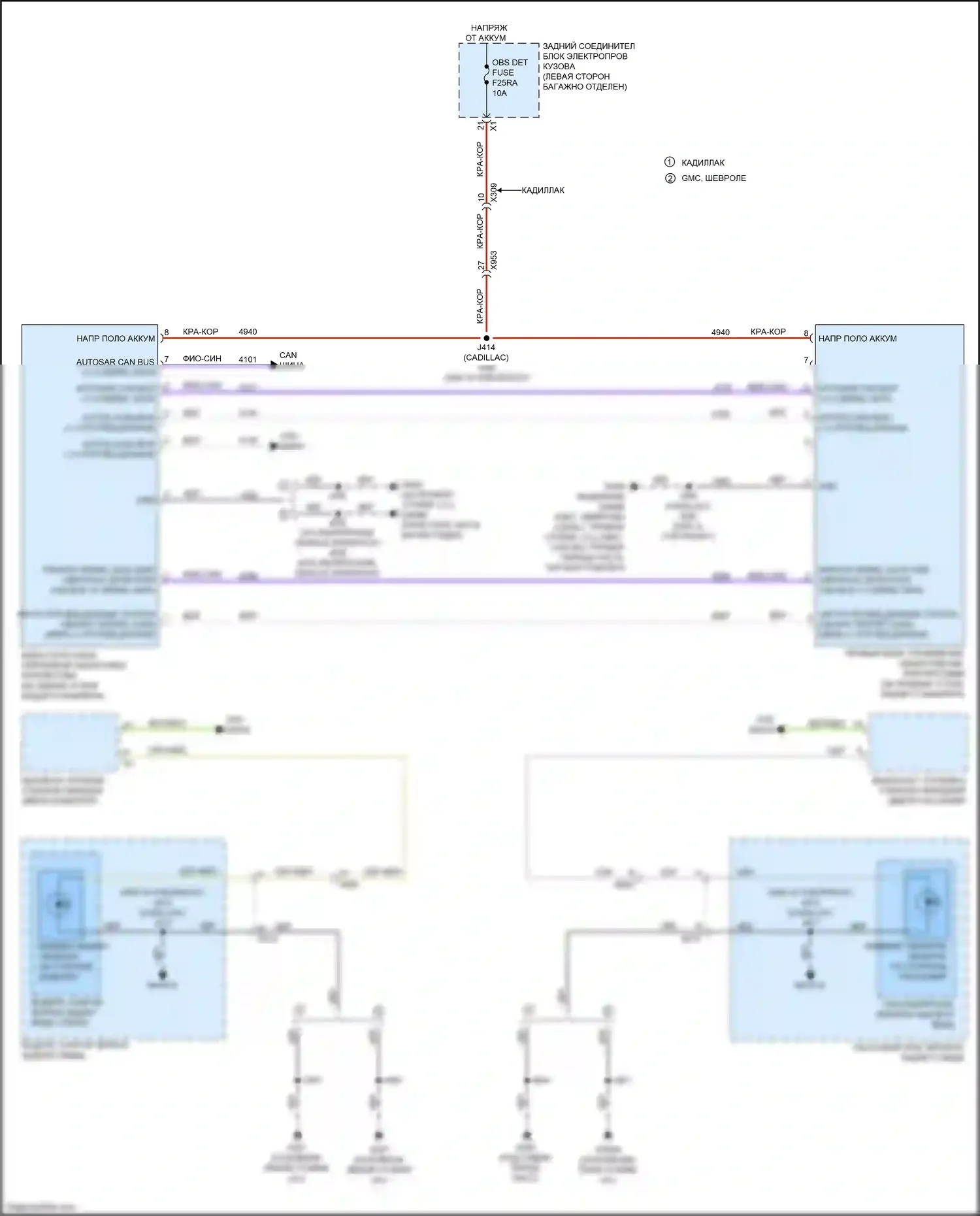Escalade-V Cadillac GMT 1XX (2022-2024): Электросхема мониторинга в слепой зоне 