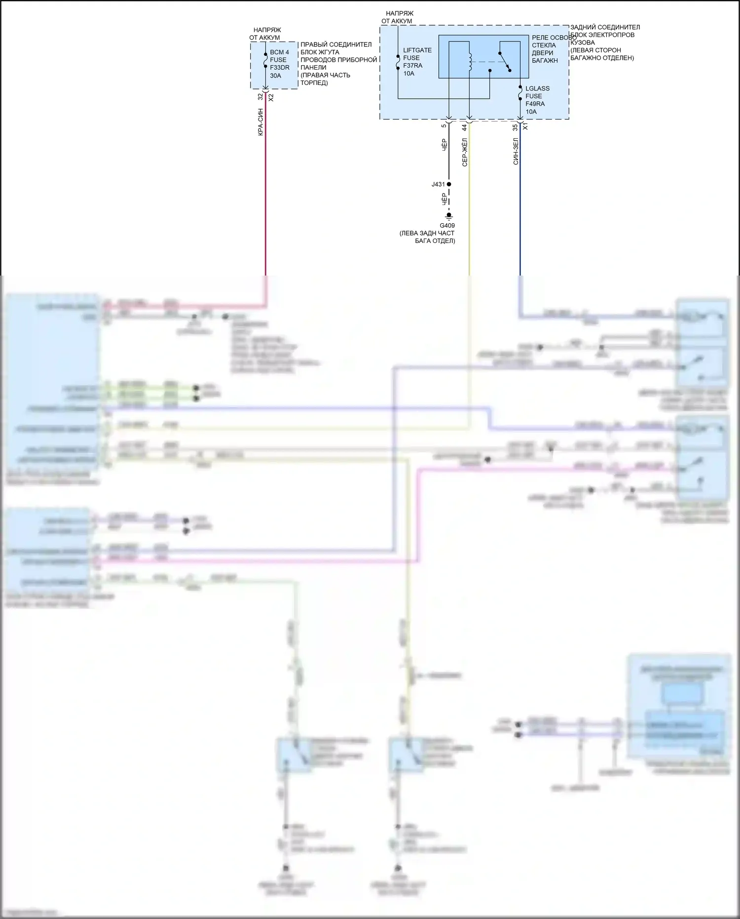Escalade Cadillac GMT 1XX (2020-2024): Электросхема отпирания дверей багажника 