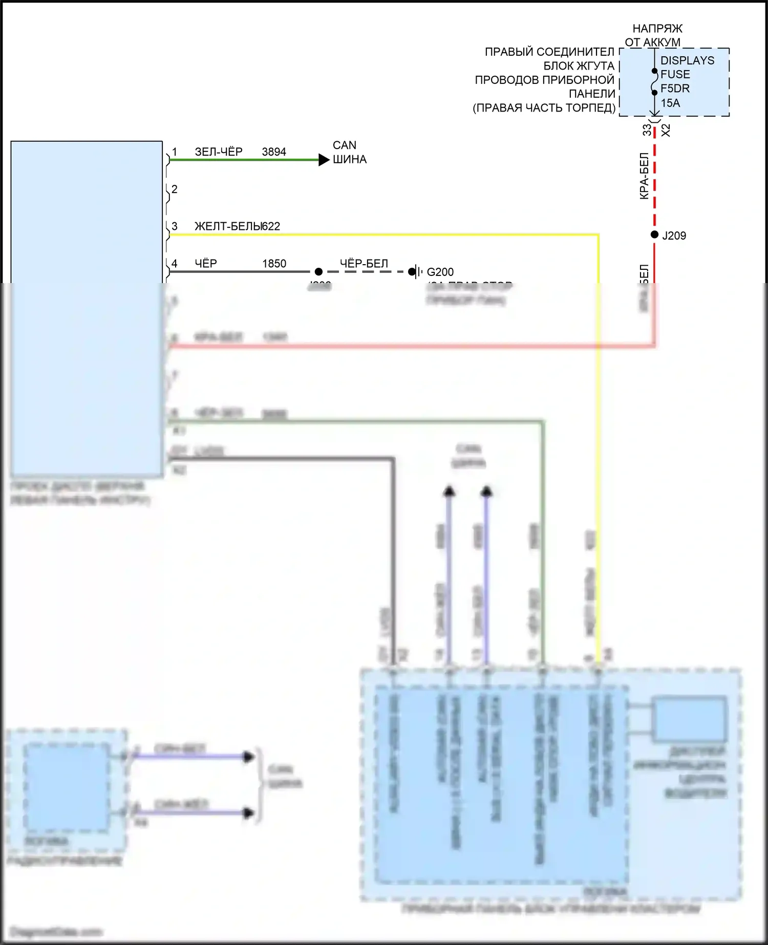 Escalade Cadillac GMT 1XX (2020-2024): Электросхема лобового дисплея 