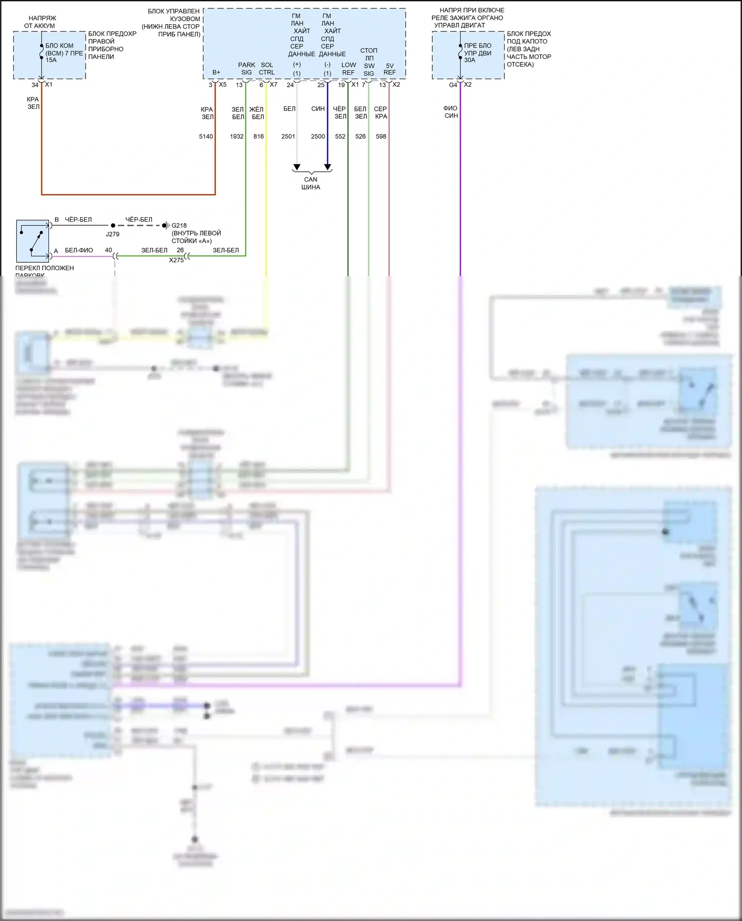 Escalade Cadillac GMT K2 (2014-2020): Электросхема блокировки селектора 