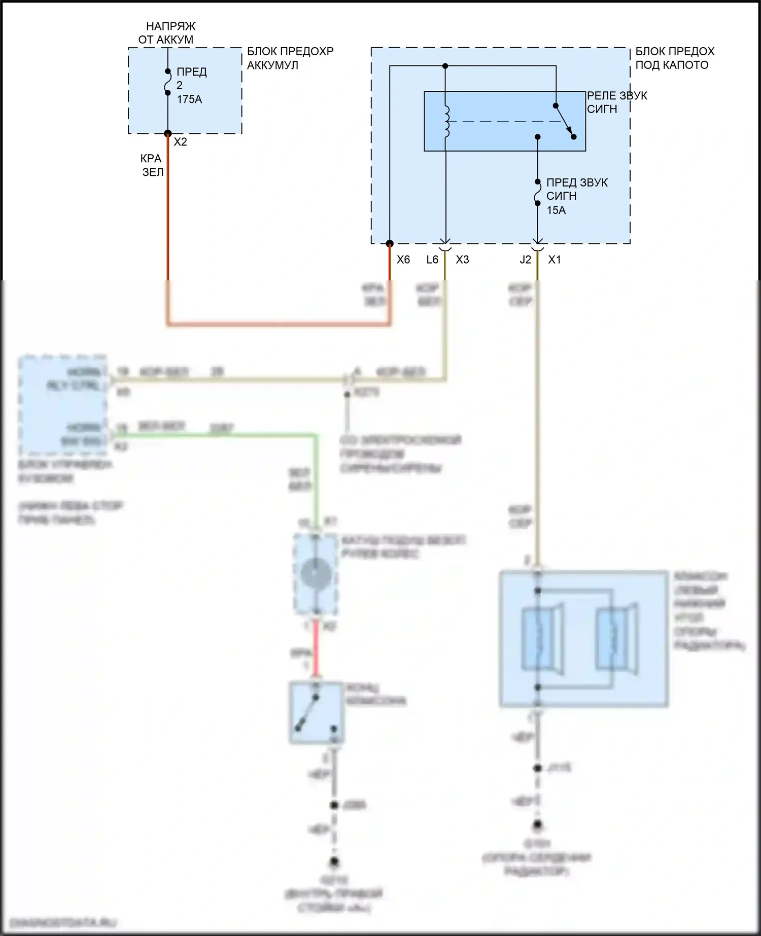 Escalade Cadillac GMT K2 (2014-2020): Электросхема клаксона 