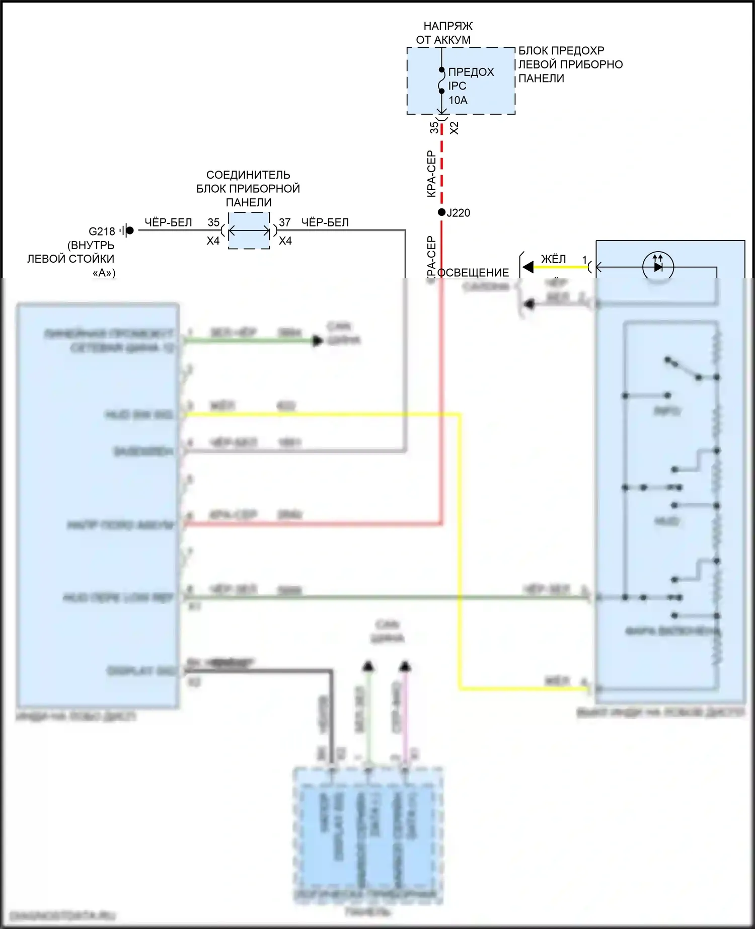 Escalade Cadillac GMT K2 (2014-2020): Электросхема лобового дисплея 