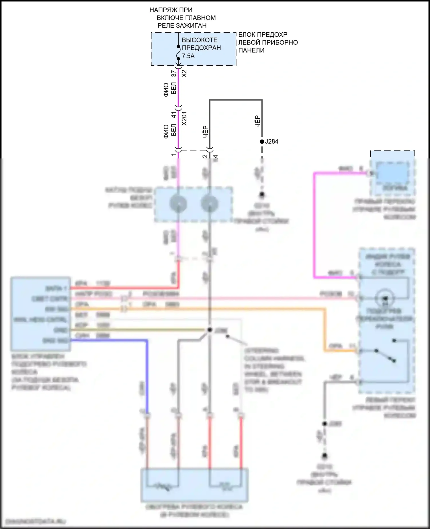 Escalade Cadillac GMT K2 (2014-2020): Электросхема рулевого колеса с подогревом 