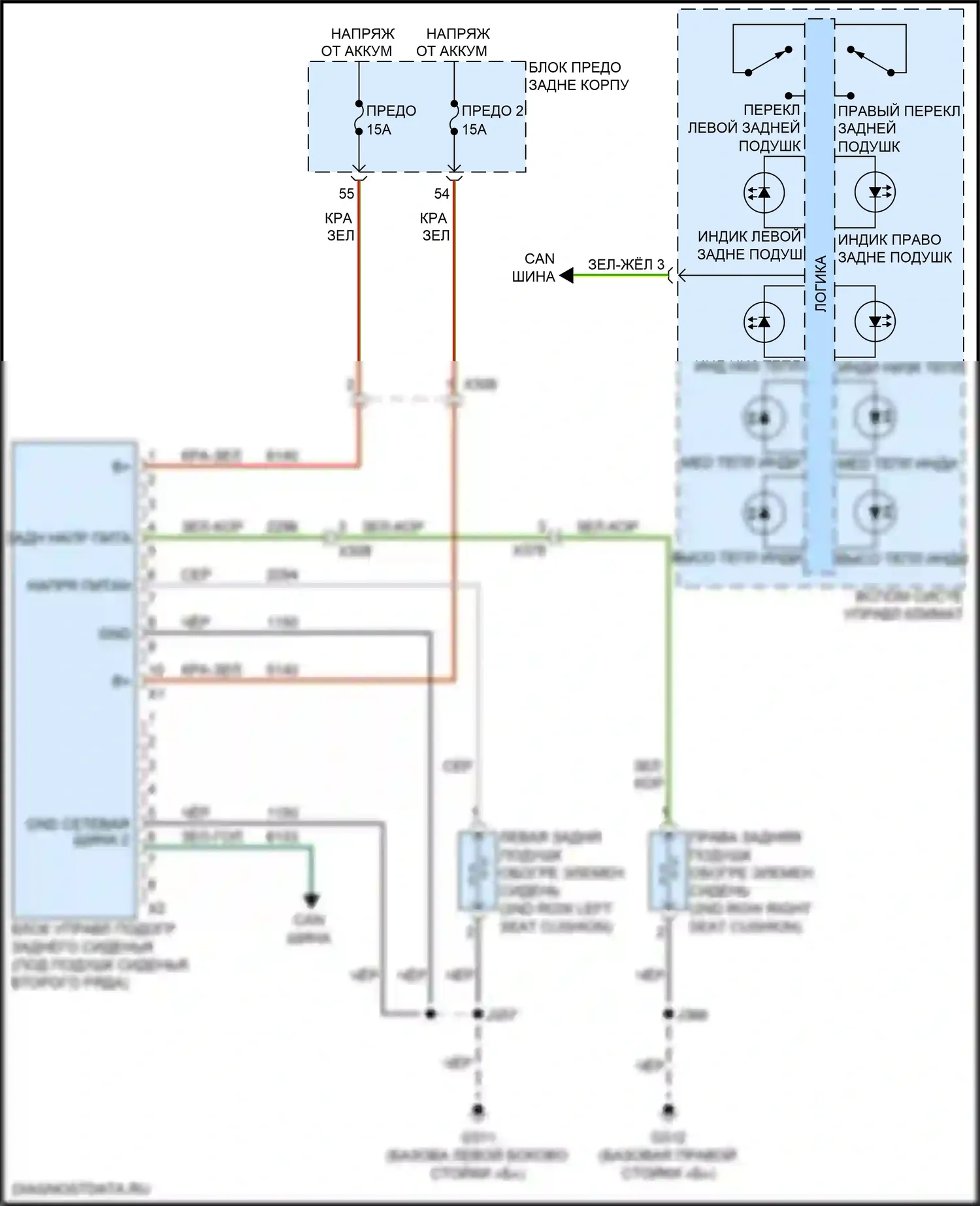 Escalade Cadillac GMT K2 (2014-2020): Электросхема задних обогреваемых сидений 