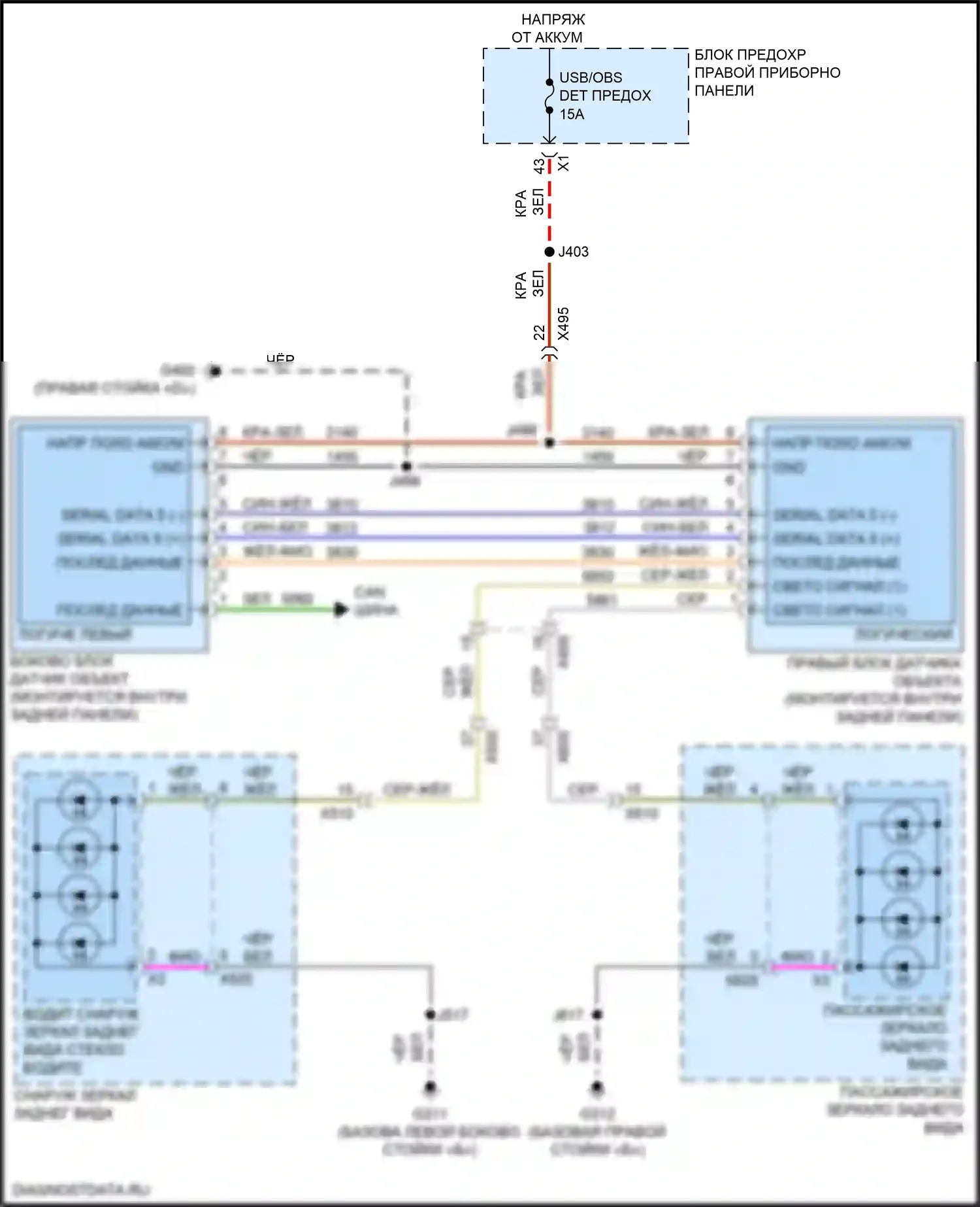 Escalade Cadillac GMT K2 (2014-2020): Электросхема мониторинга в слепой зоне 