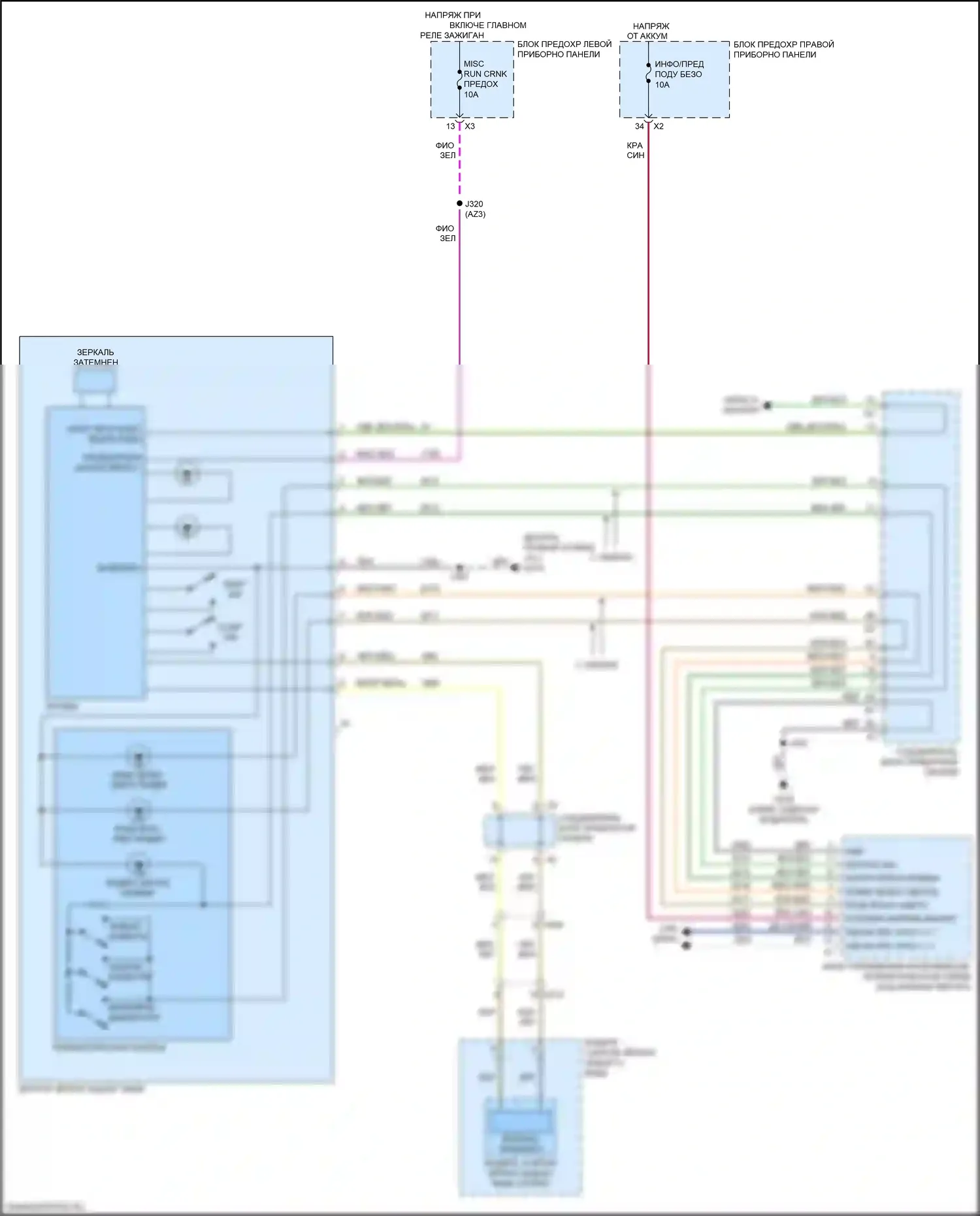 Escalade Cadillac GMT K2 (2014-2020): Электросхема электрохромного зеркала 