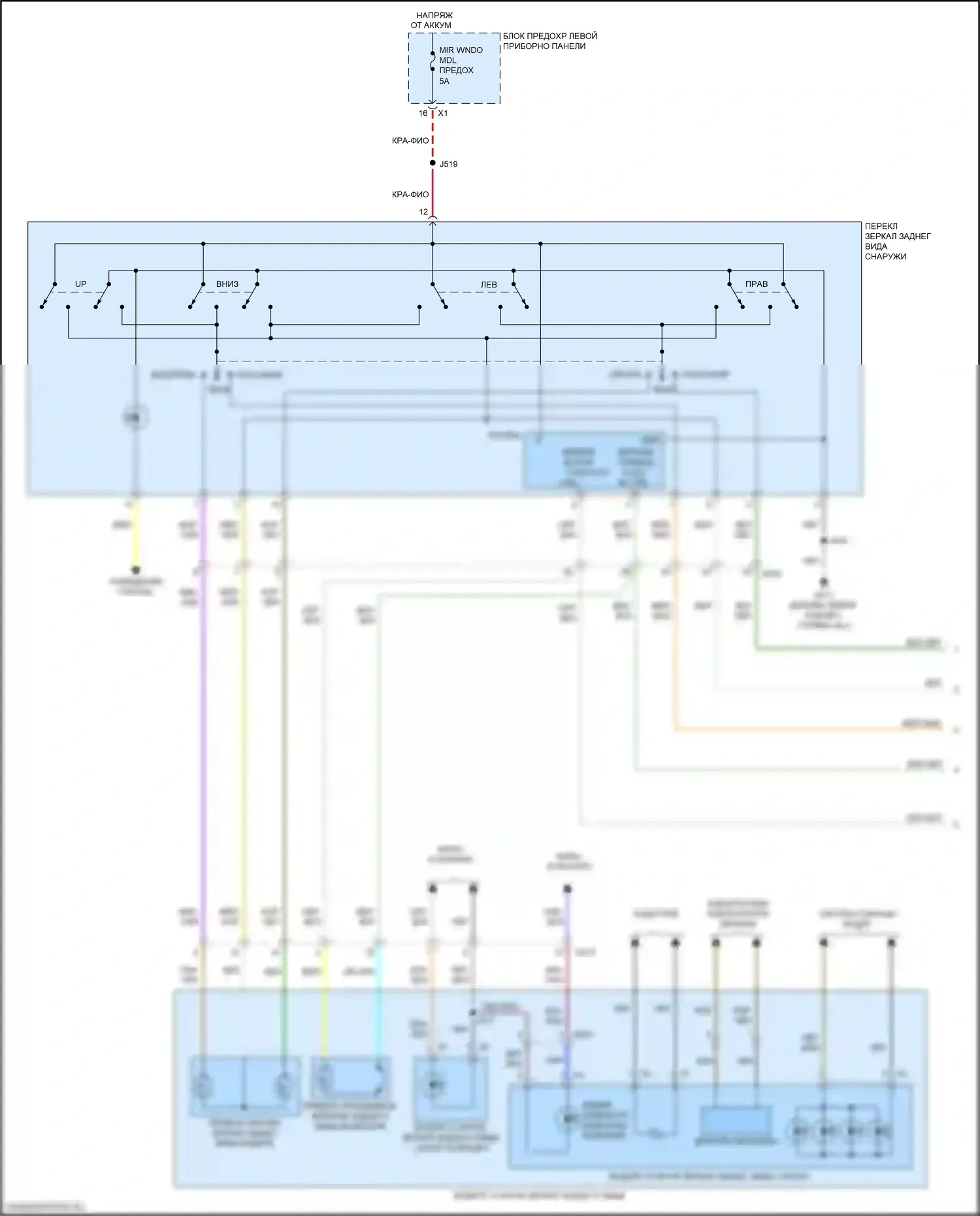 Escalade Cadillac GMT K2 (2014-2020): Управление зеркалами заднего вида электросхема (1 из 2) 