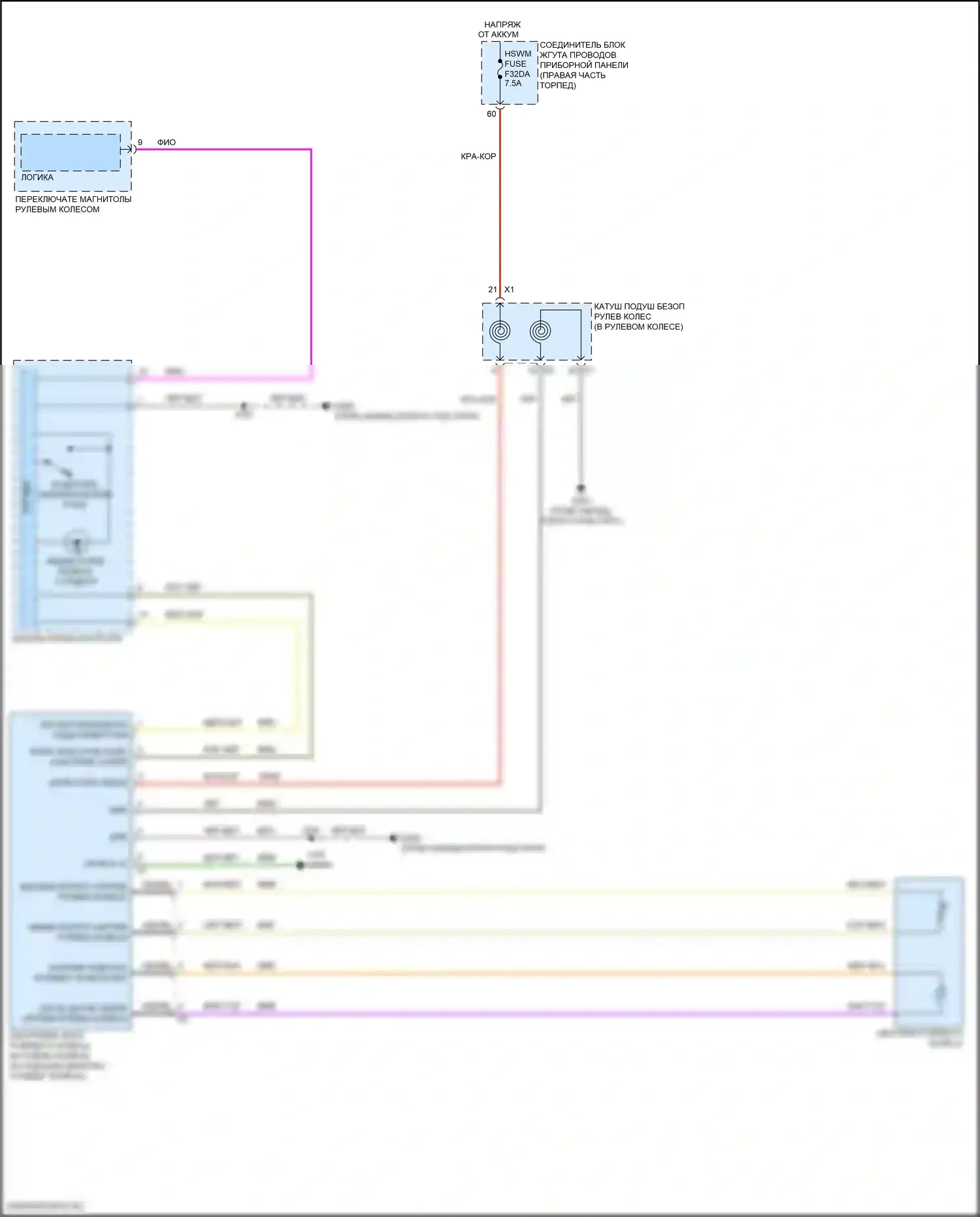 Lyriq Cadillac I (2022-2024): Электросхема рулевого колеса с подогревом, без активной безопасности полосы движения 