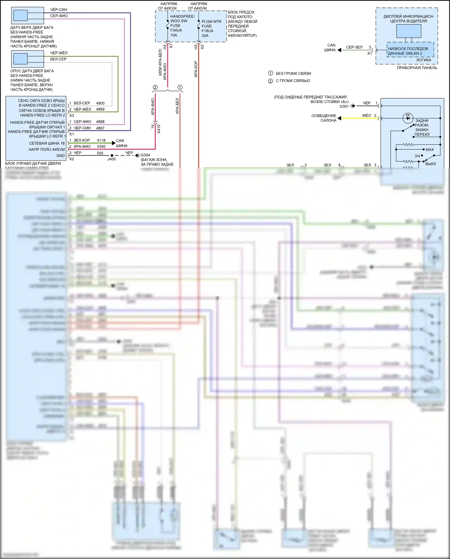 XT4 Cadillac I (2018-2023): Электросхема двери силового багажника 