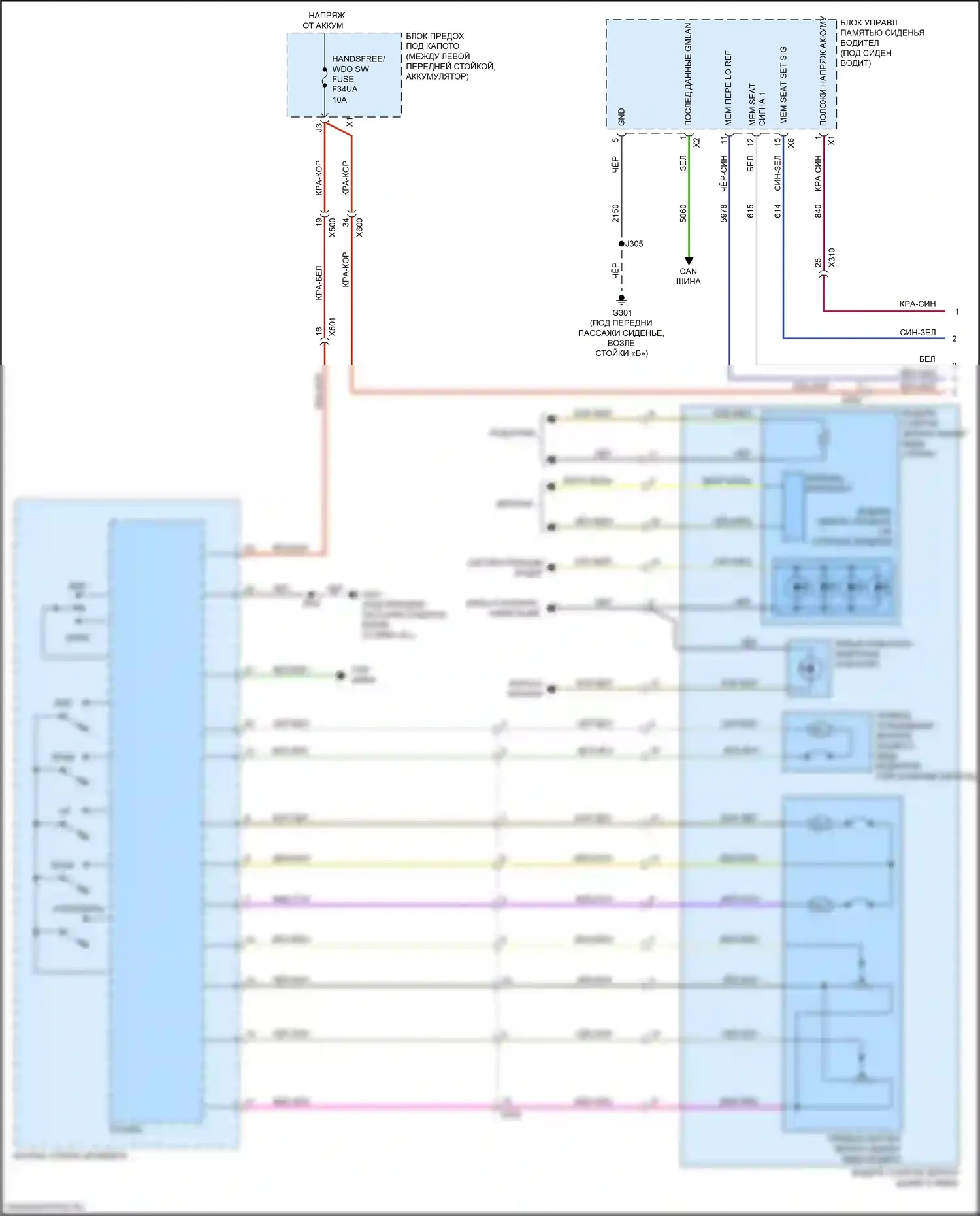 XT4 Cadillac I (2018-2023): Электросхема памяти зеркал (1 из 2) 