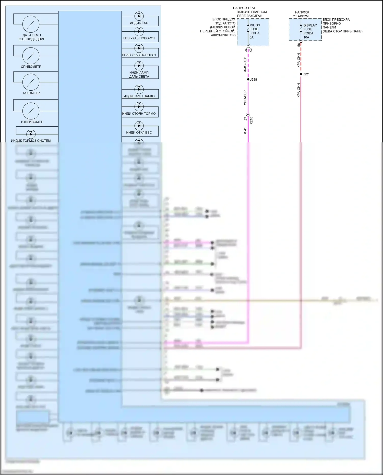 XT4 Cadillac I (2018-2023): Электросхема приборной панели (1 из 2) 