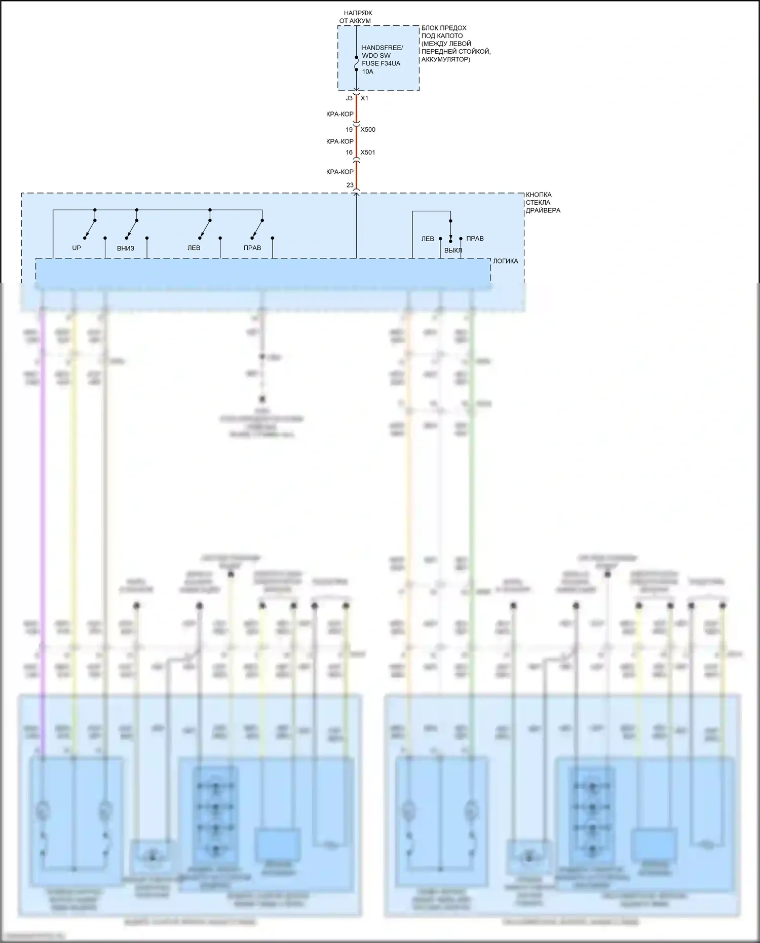XT4 Cadillac I (2018-2023): Электросхема управления зеркалами заднего вида 