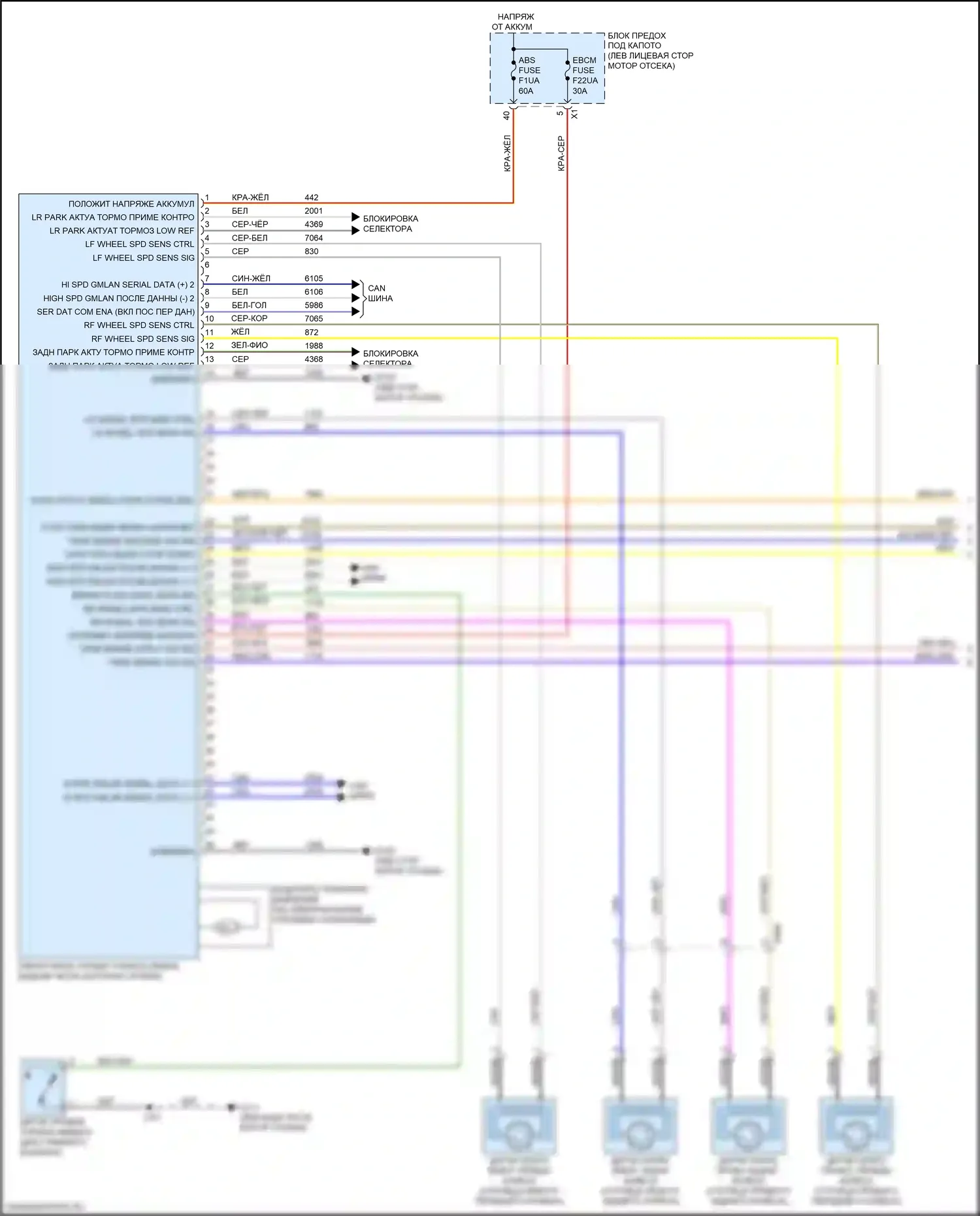 XT5 Cadillac I рестайлинг (2019-2024): 3,6л vin s, антиблокировочная система abs электросхема соединений (1 из 2) 