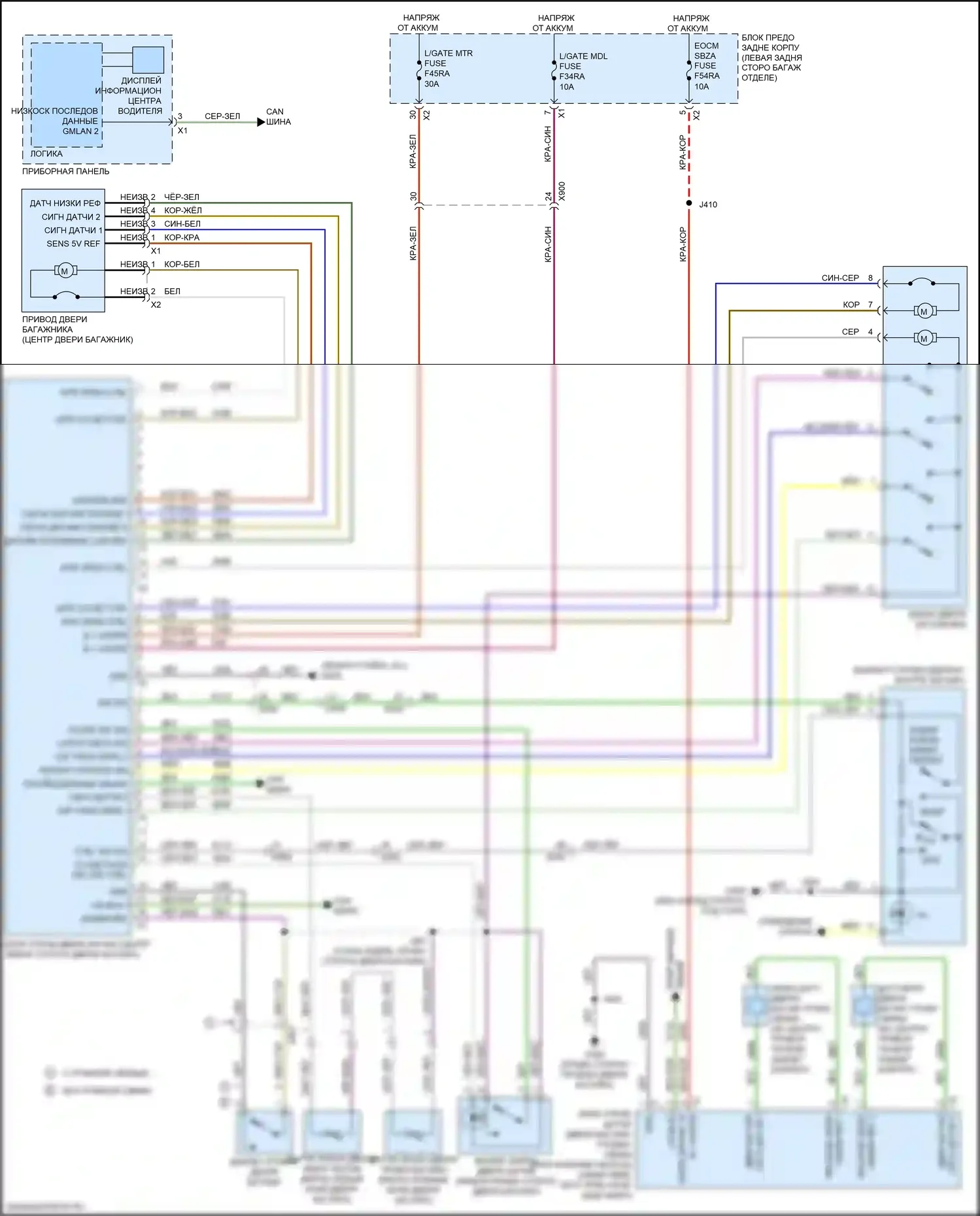 XT5 Cadillac I рестайлинг (2019-2024): Электросхема двери силового багажника 