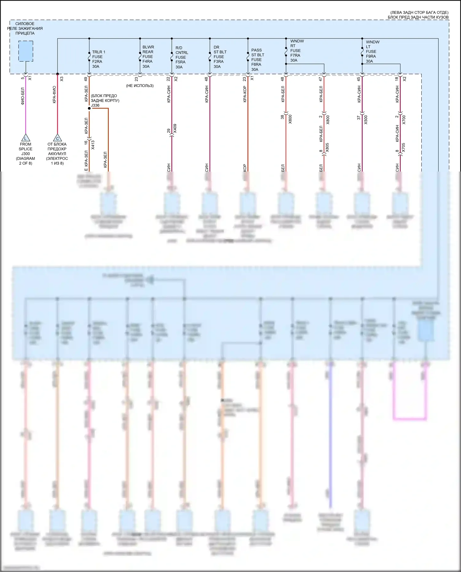XT5 Cadillac I рестайлинг (2019-2024): Электросхема блока предохранителей реле (3 из 8) 
